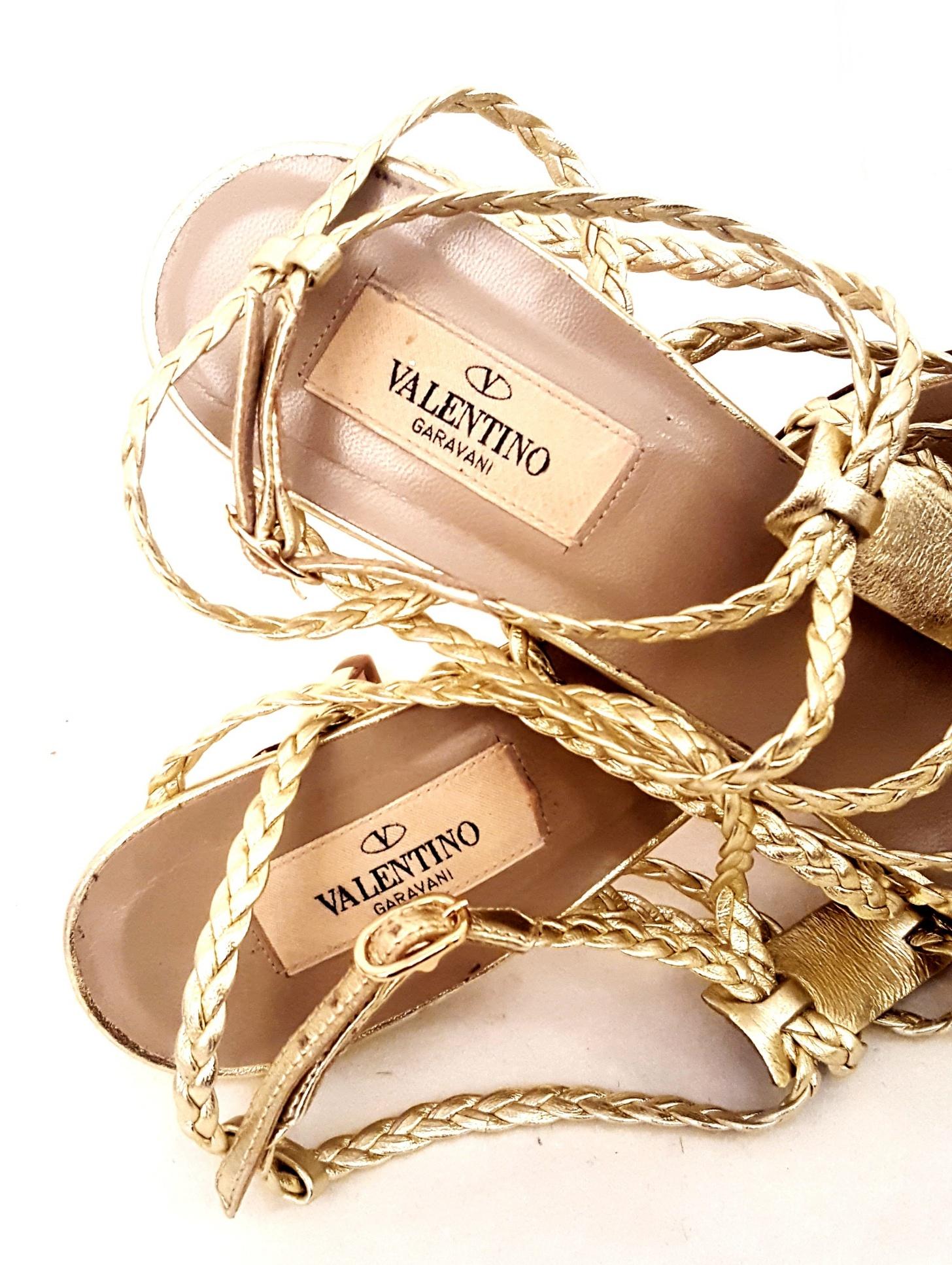 Valentino Gold Tone Braided Strappy Open Toe Sandals For Sale 5