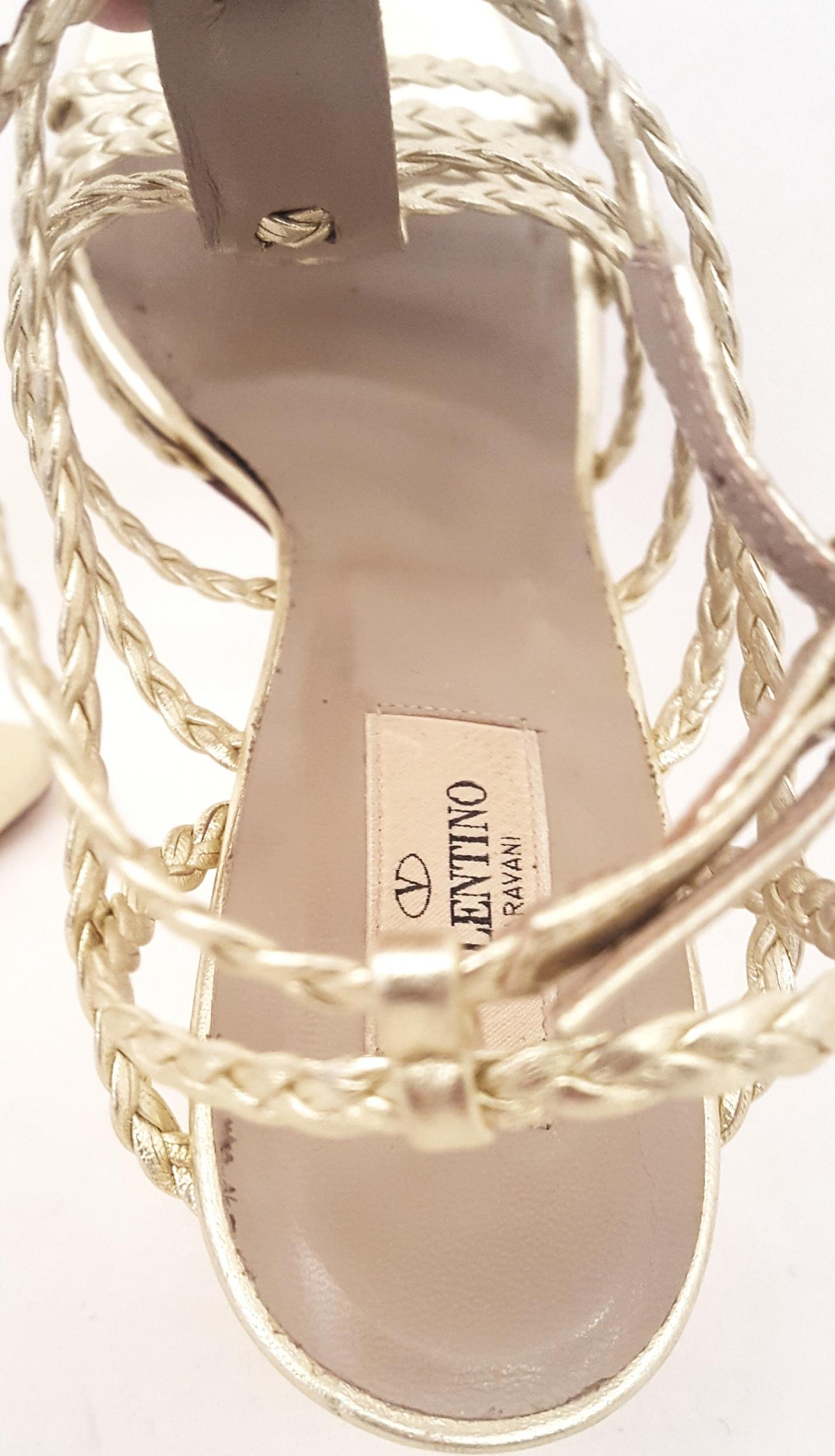 Valentino Gold Tone Braided Strappy Open Toe Sandals For Sale 3