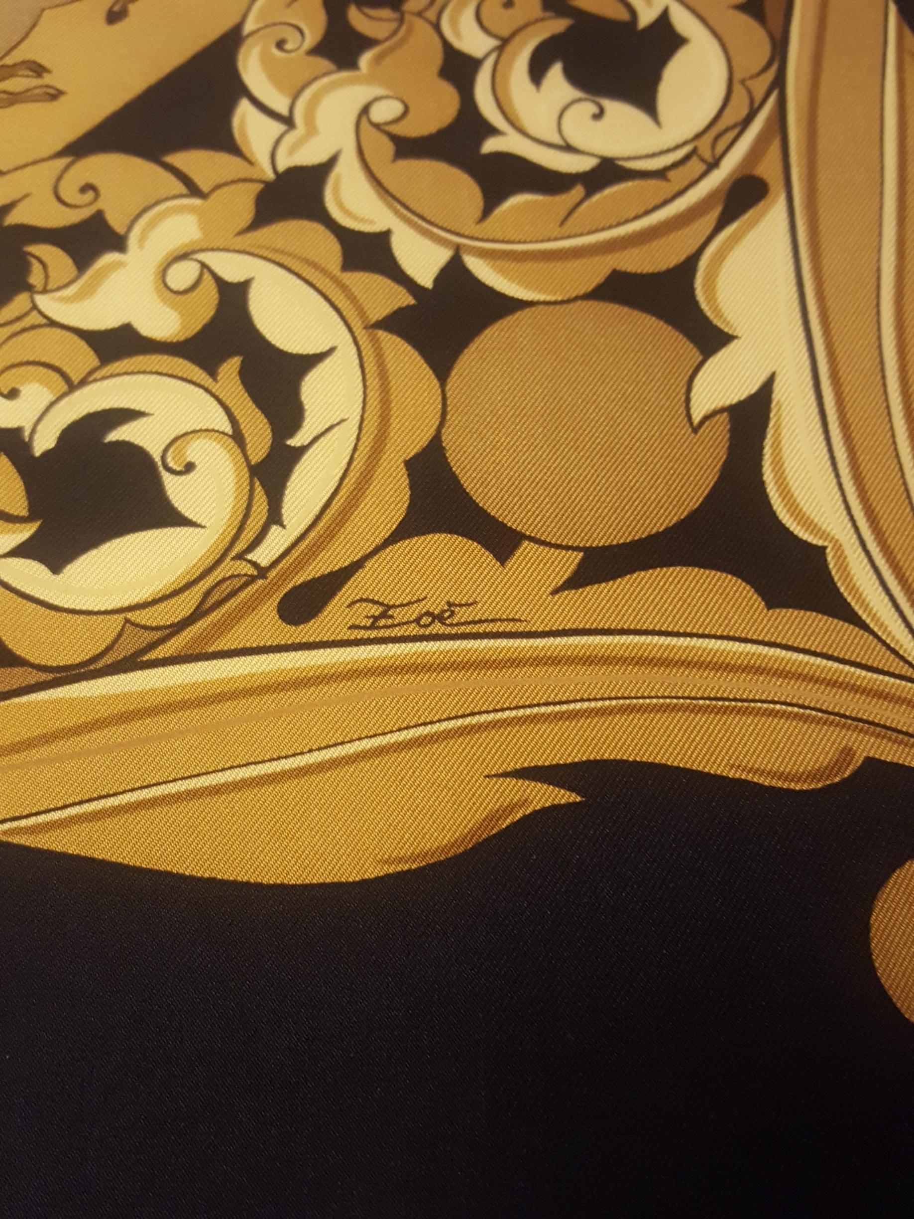 Hermes by Zoe Pauwels Black and Gold Tone Animaux Solaires scarf, 1994 3
