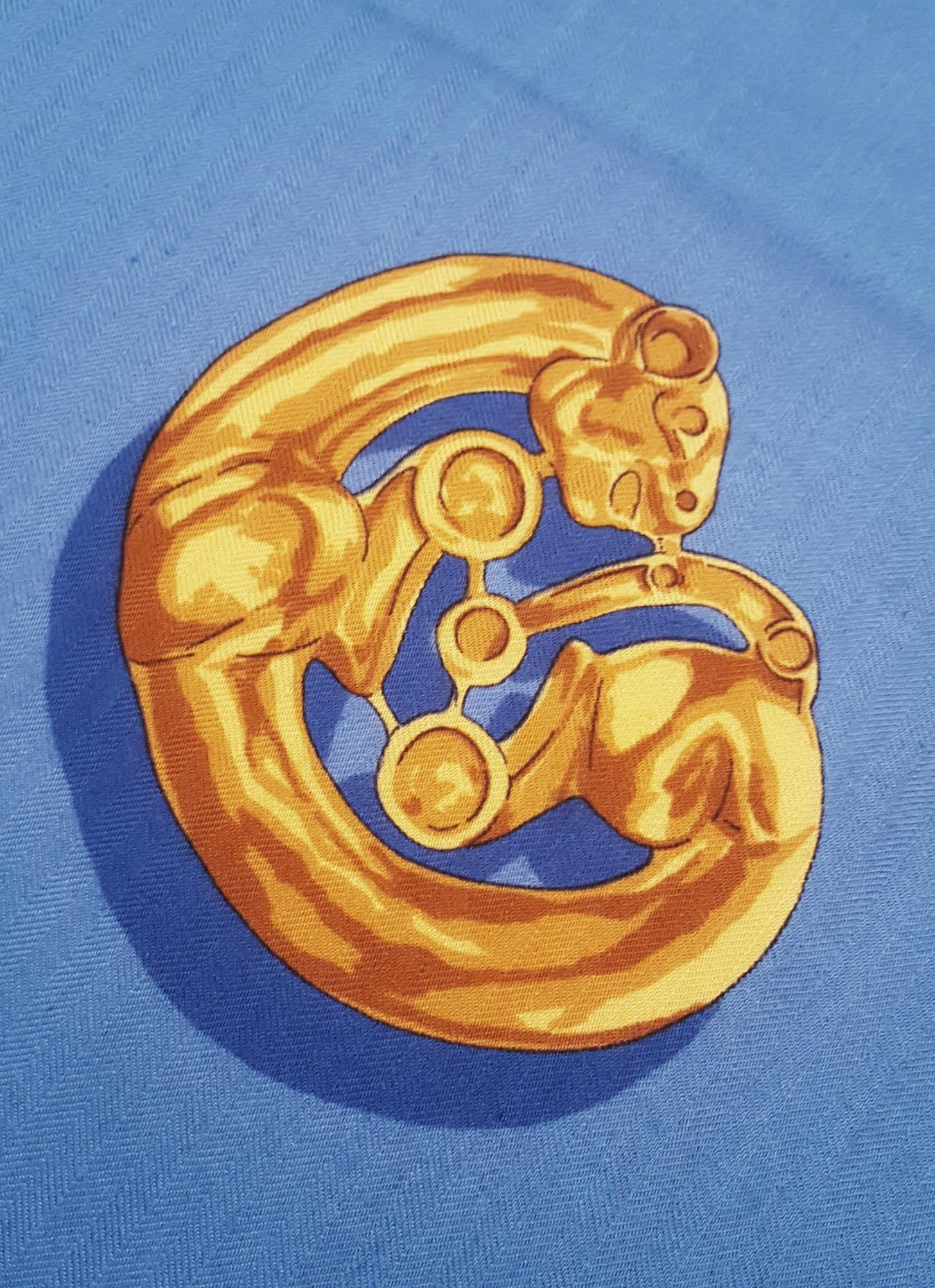 Women's Hermes by Vladimir Rybaltchenko Blue and Gold Tone Les Cavaliers D'Or Shawl