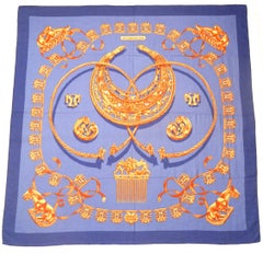 Hermes by Vladimir Rybaltchenko Blue and Gold Tone Les Cavaliers D'Or Shawl