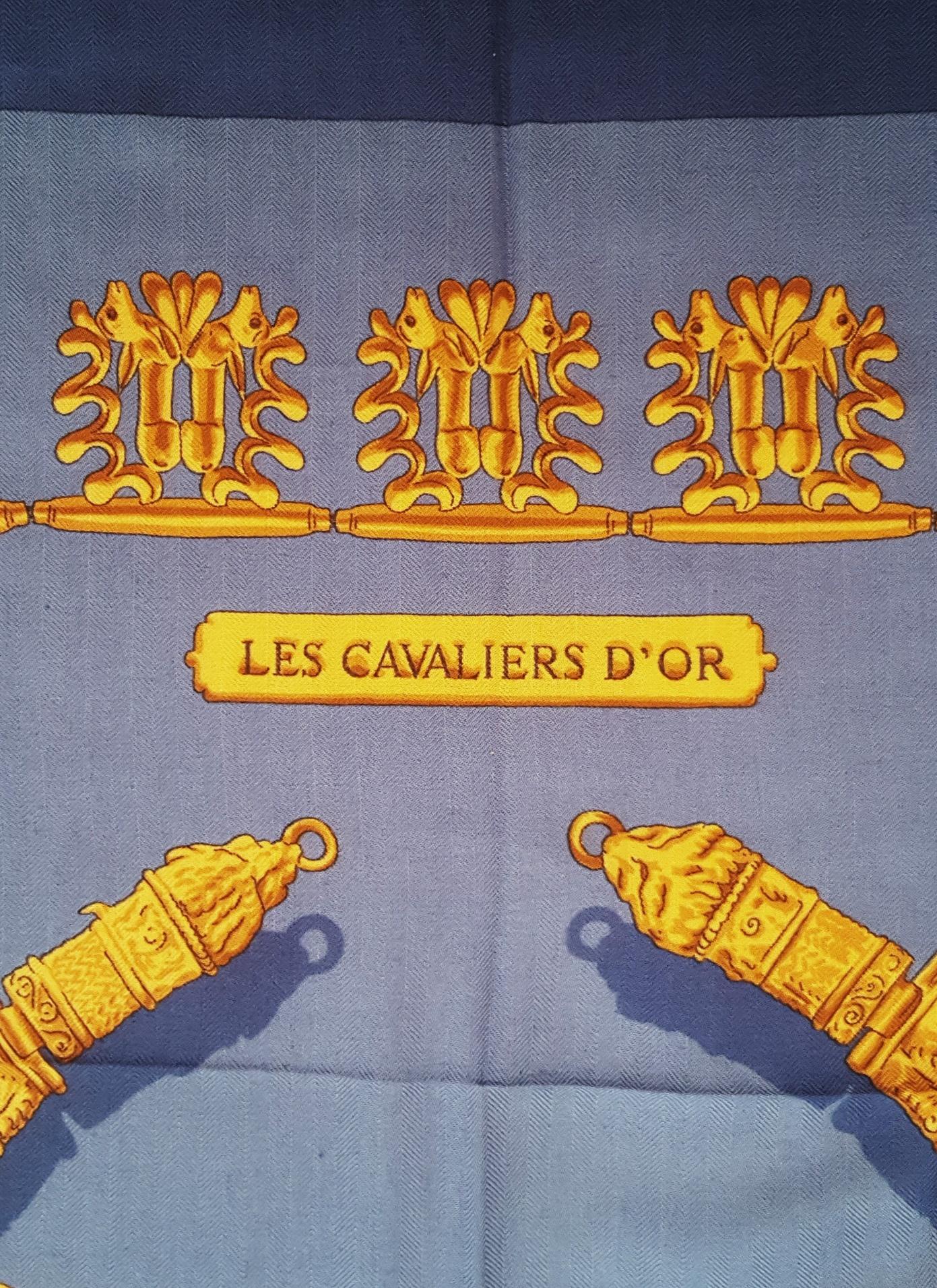Gray Hermes by Vladimir Rybaltchenko Blue and Gold Tone Les Cavaliers D'Or Shawl