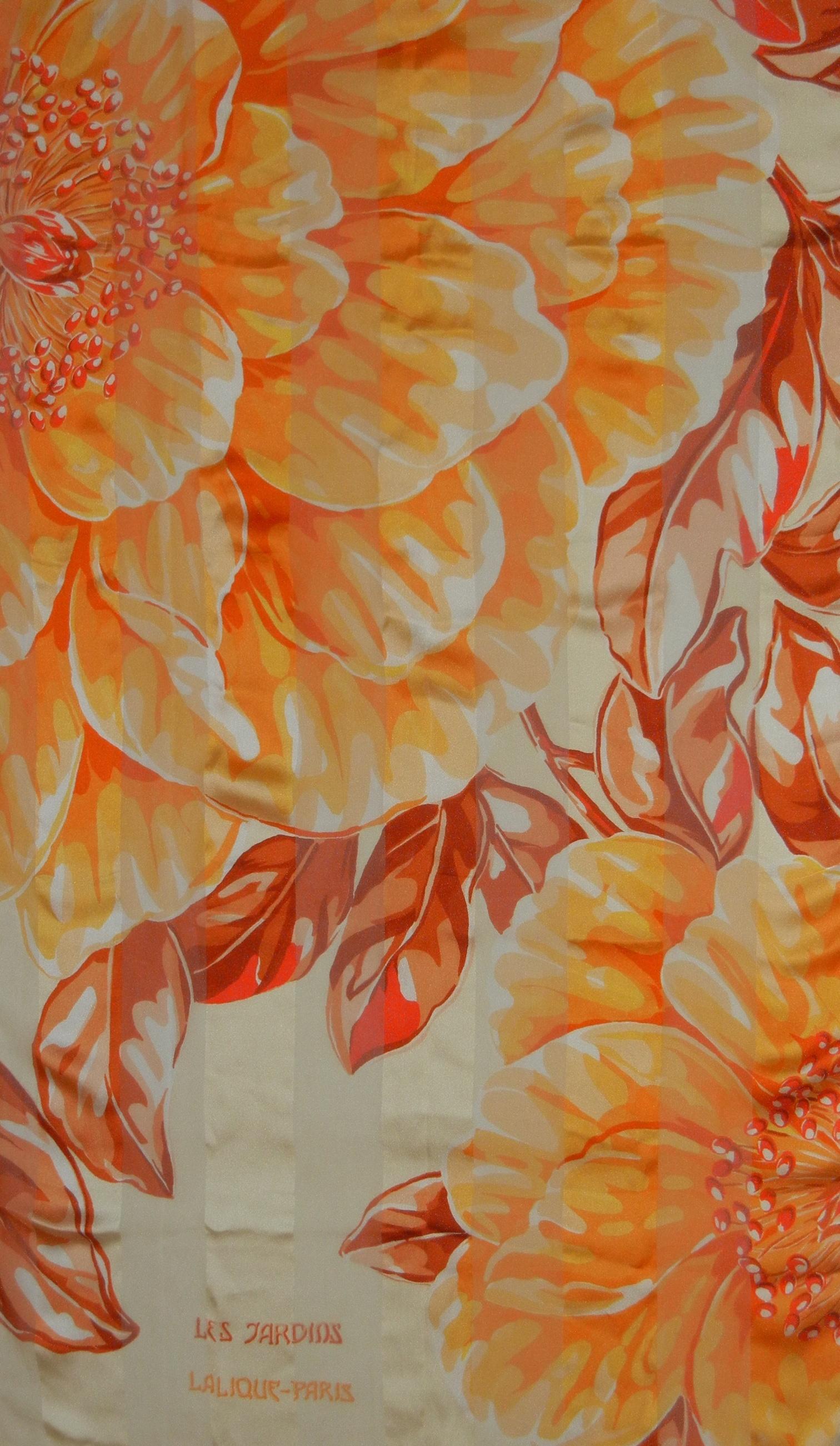 Orange Lalique Tangerine and Ivory Les Jardins Translucent Silk Shawl