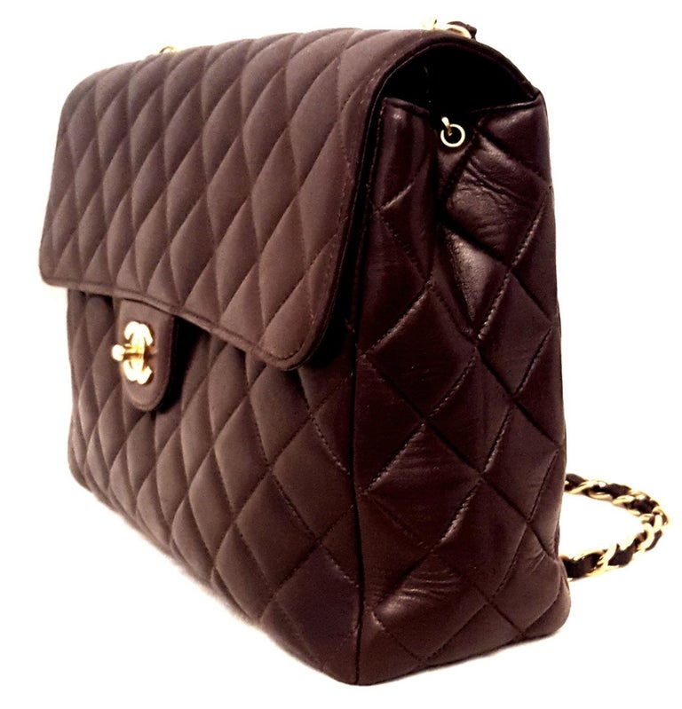 Chanel Chocolate Brown Classic Jumbo Single Flap Bag For Sale at
