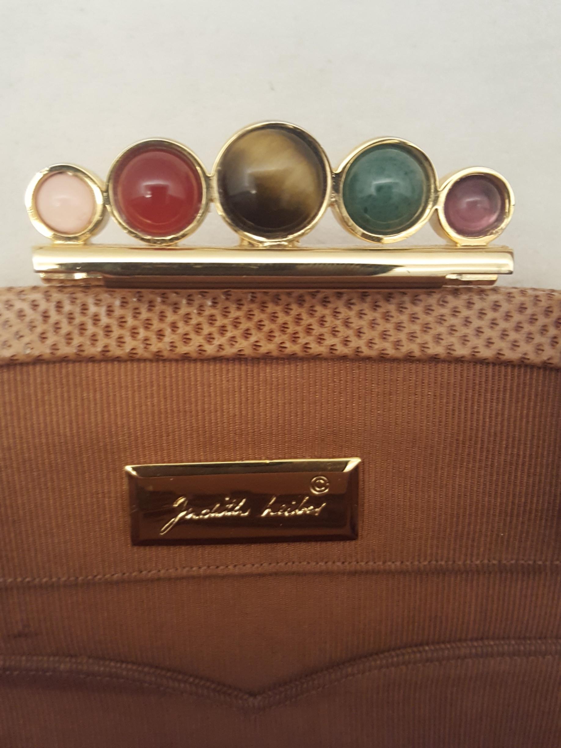 Vintage Judith Leiber Tan Lizard Convertible Shoulder Bag with Jeweled Closure  4