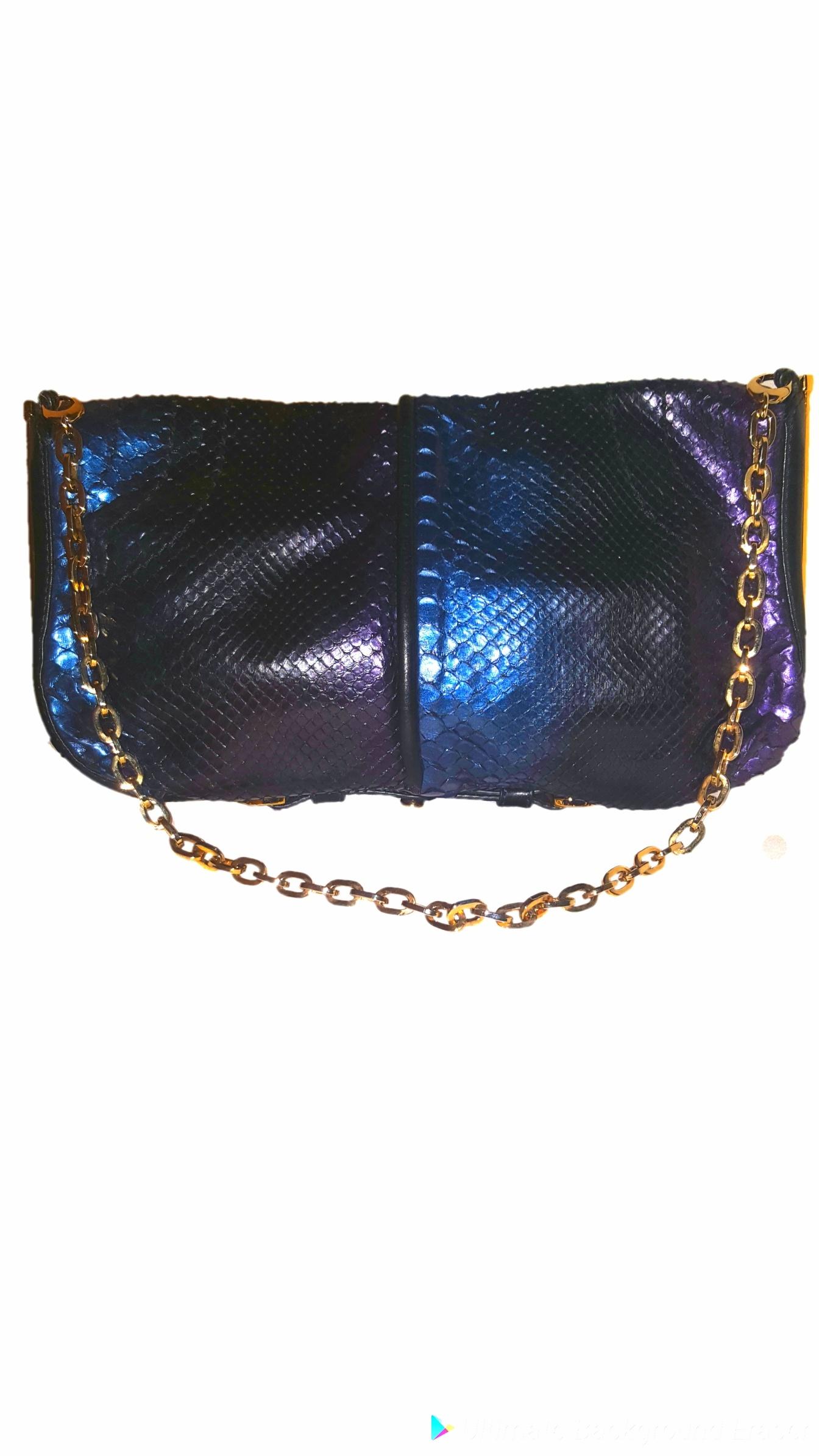 Black Jimmy Choo Blue Purple Ombre Metallic Python Shoulder Bag W/ Gold Tone Hardware