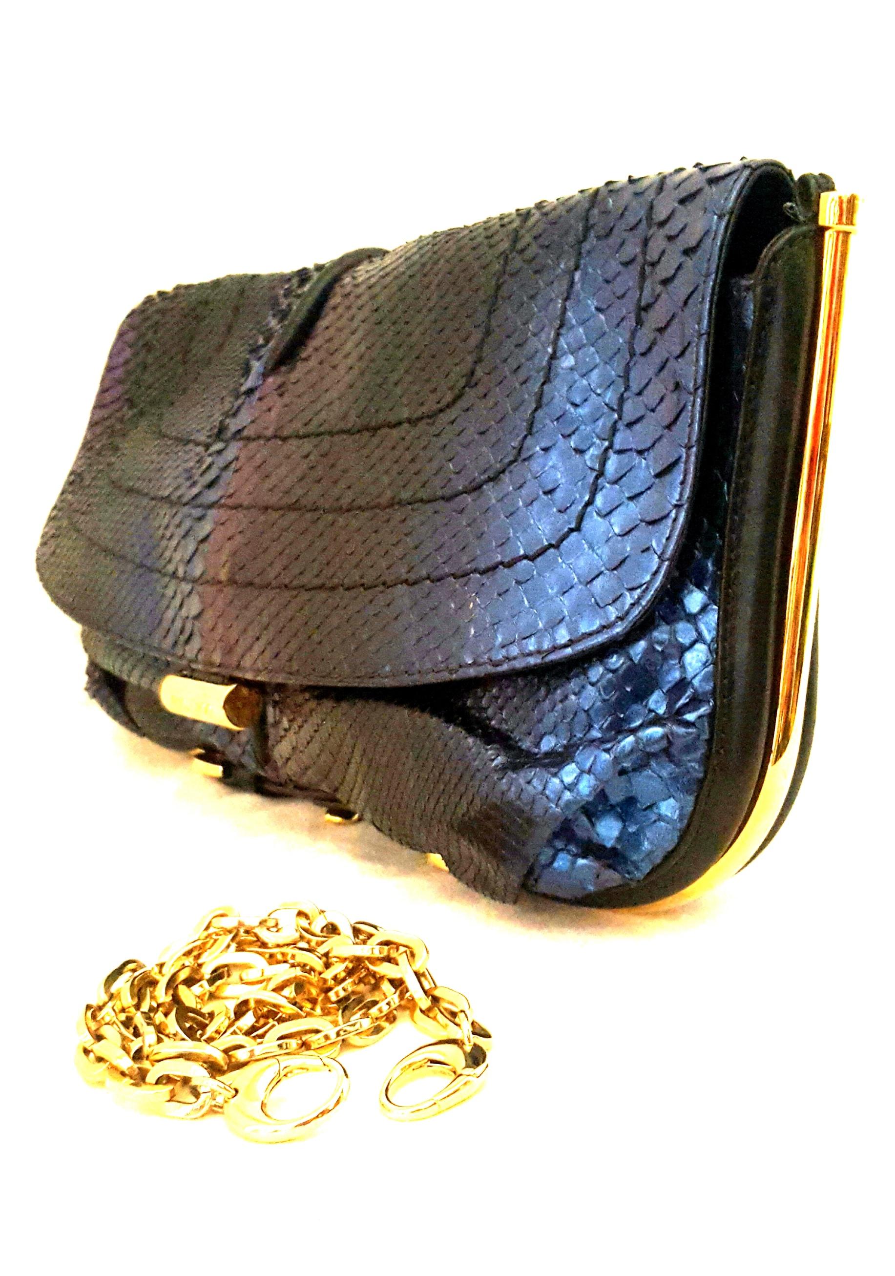 Jimmy Choo Blue Purple Ombre Metallic Python Shoulder Bag W/ Gold Tone Hardware In Excellent Condition In Palm Beach, FL