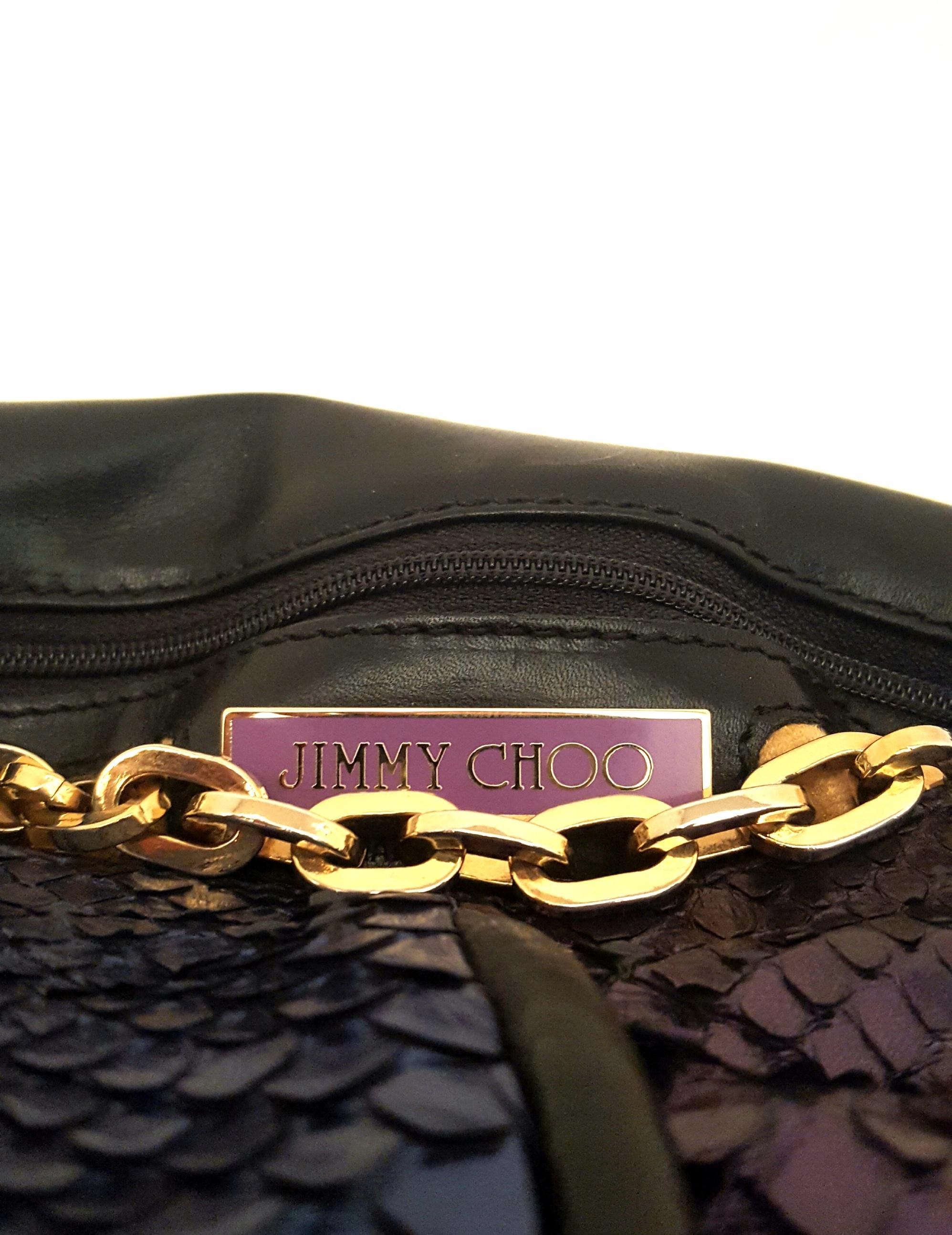 Jimmy Choo Blue Purple Ombre Metallic Python Shoulder Bag W/ Gold Tone Hardware 2