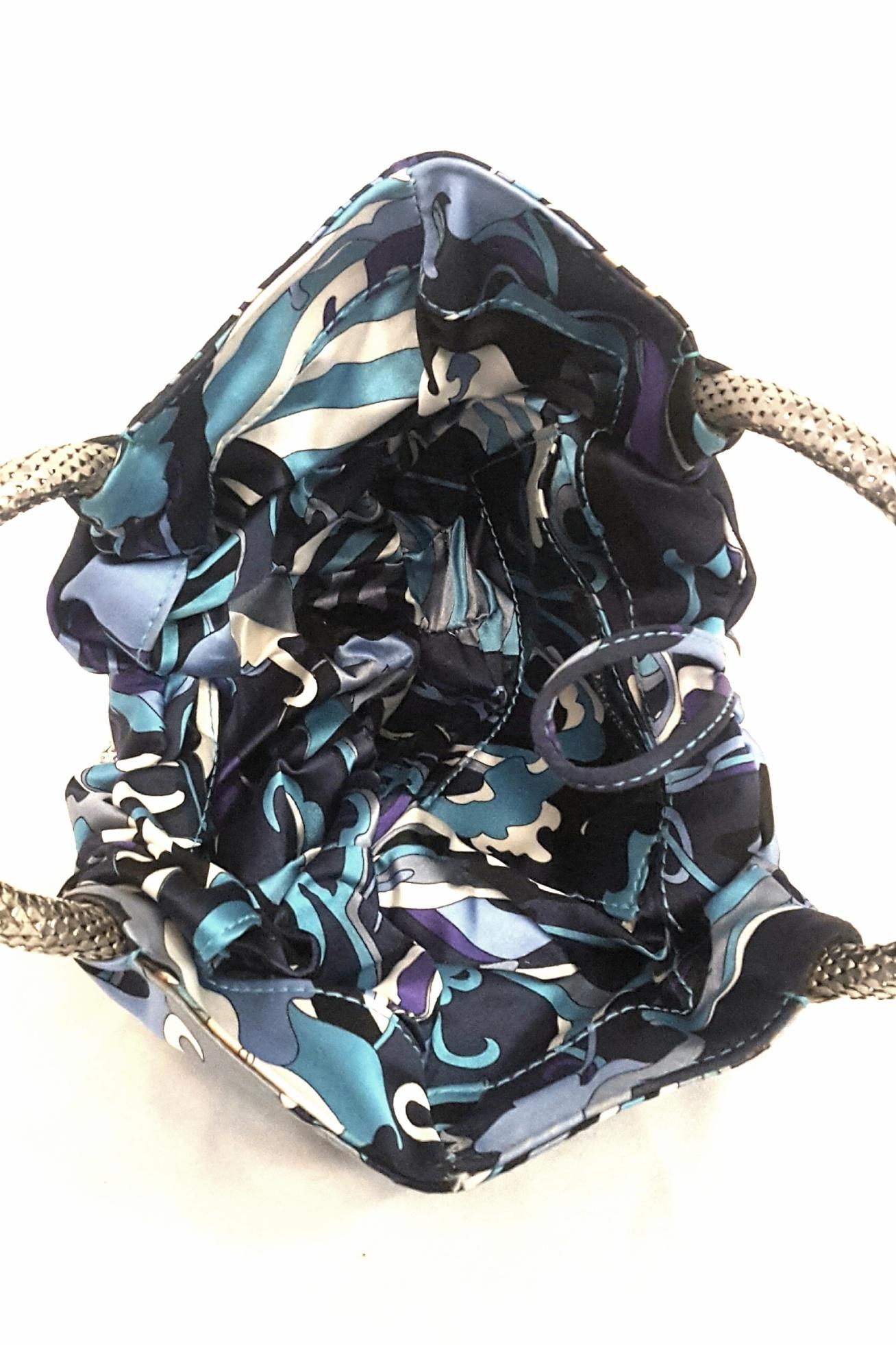 Emilio Pucci Blue Abstract Print Evening Bag With Silver Tone Crystal Closure  For Sale 1