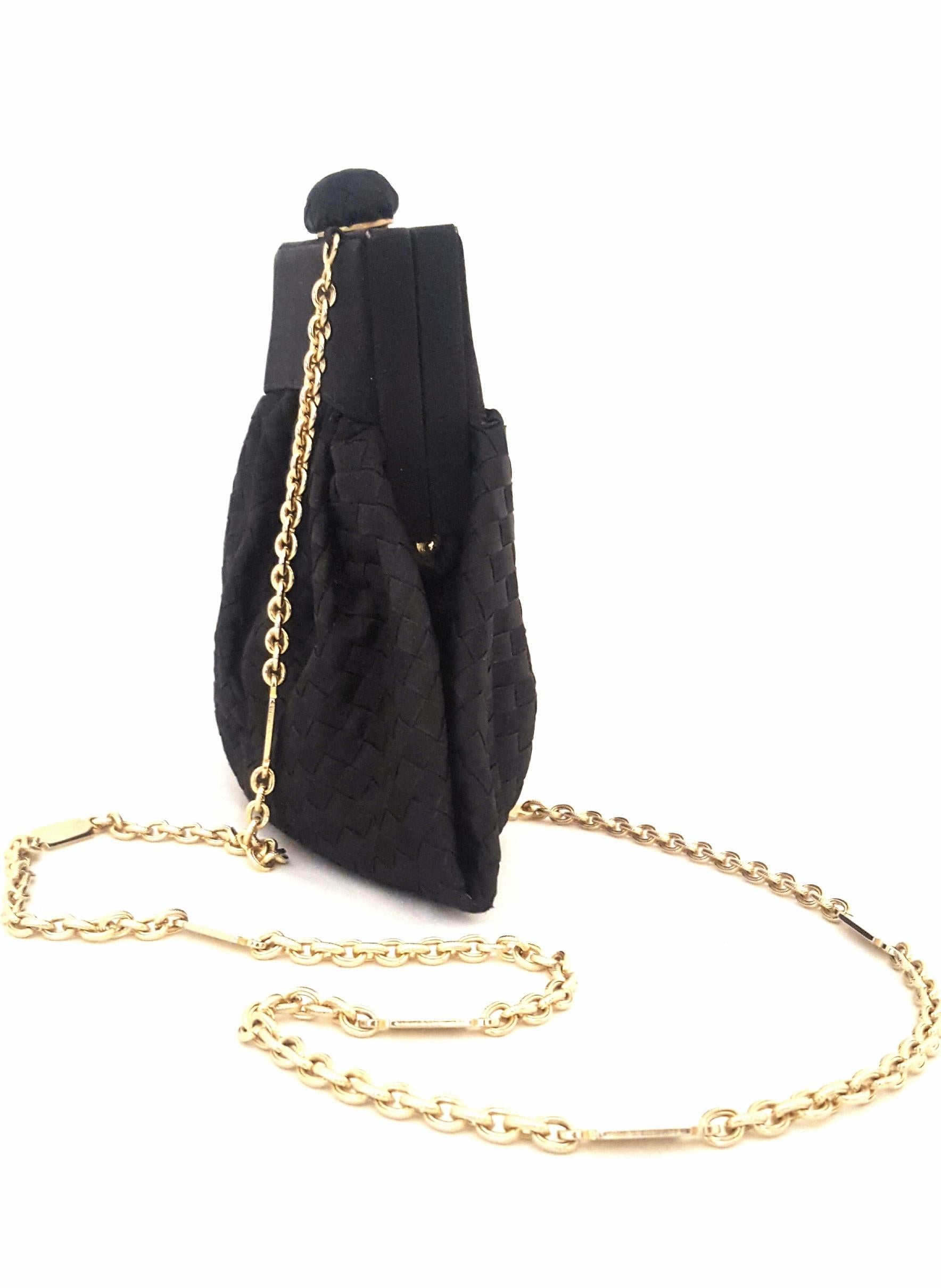 Women's Bottega Veneta Vintage Black Intrecciato Mini Bag W/ Gold Tone Chain Strap For Sale