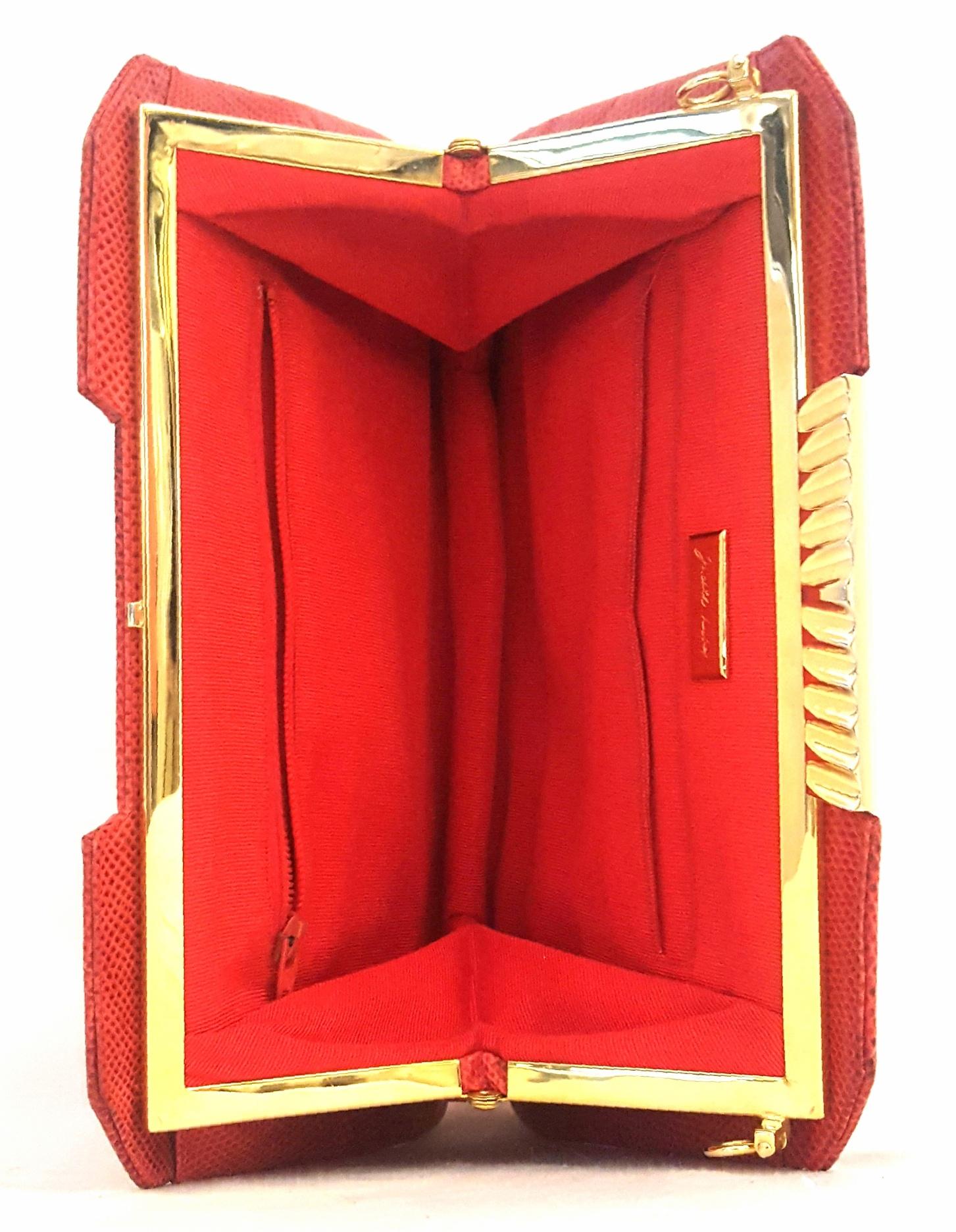 Judith Leiber 1970's Vintage Red Karung Snakeskin Bag For Sale 1