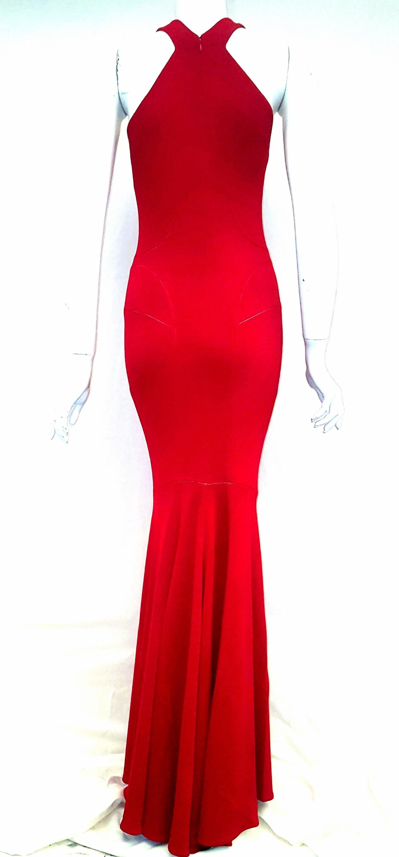 Alaia Bodycon Red Viscose Open Ladder Stitch Throughout Dress In Excellent Condition In Palm Beach, FL