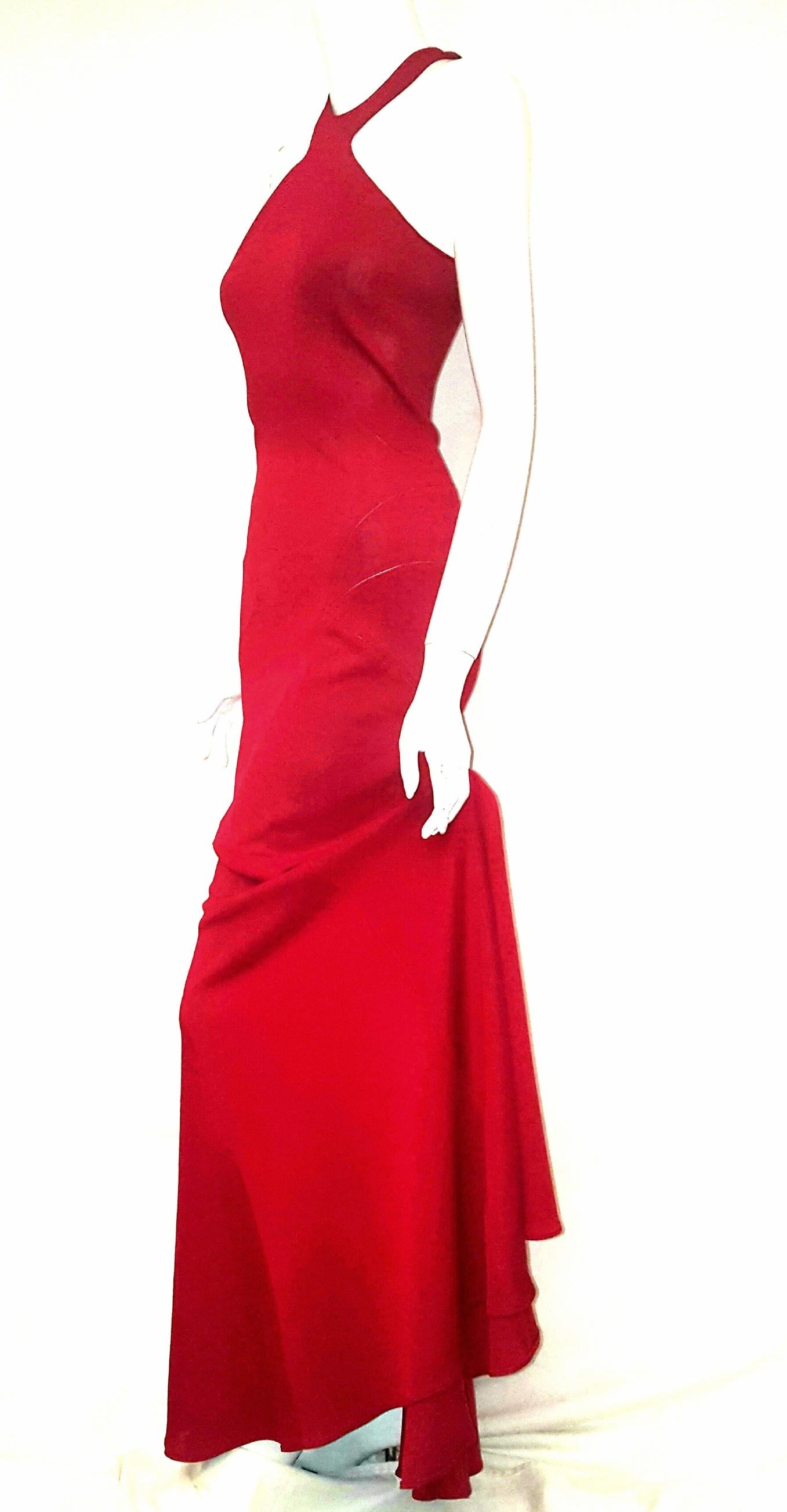 Women's Alaia Bodycon Red Viscose Open Ladder Stitch Throughout Dress