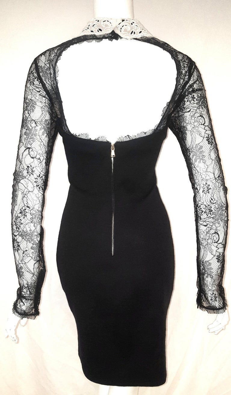 1503 Black Draped Collar Back Lace Dress