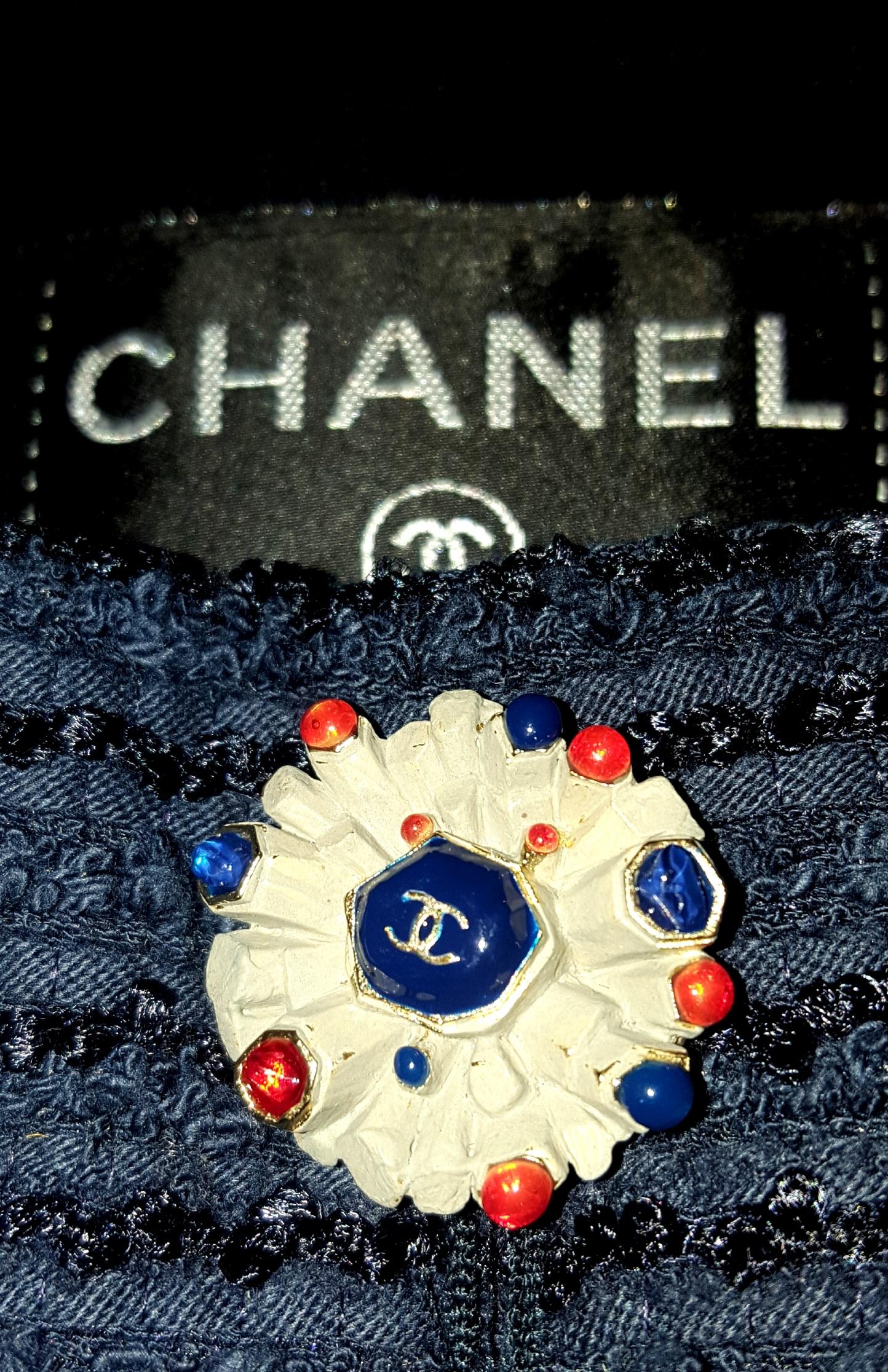 Women's Chanel Navy and White Boucle Sleeveless From 2014 Runway Collection Dress