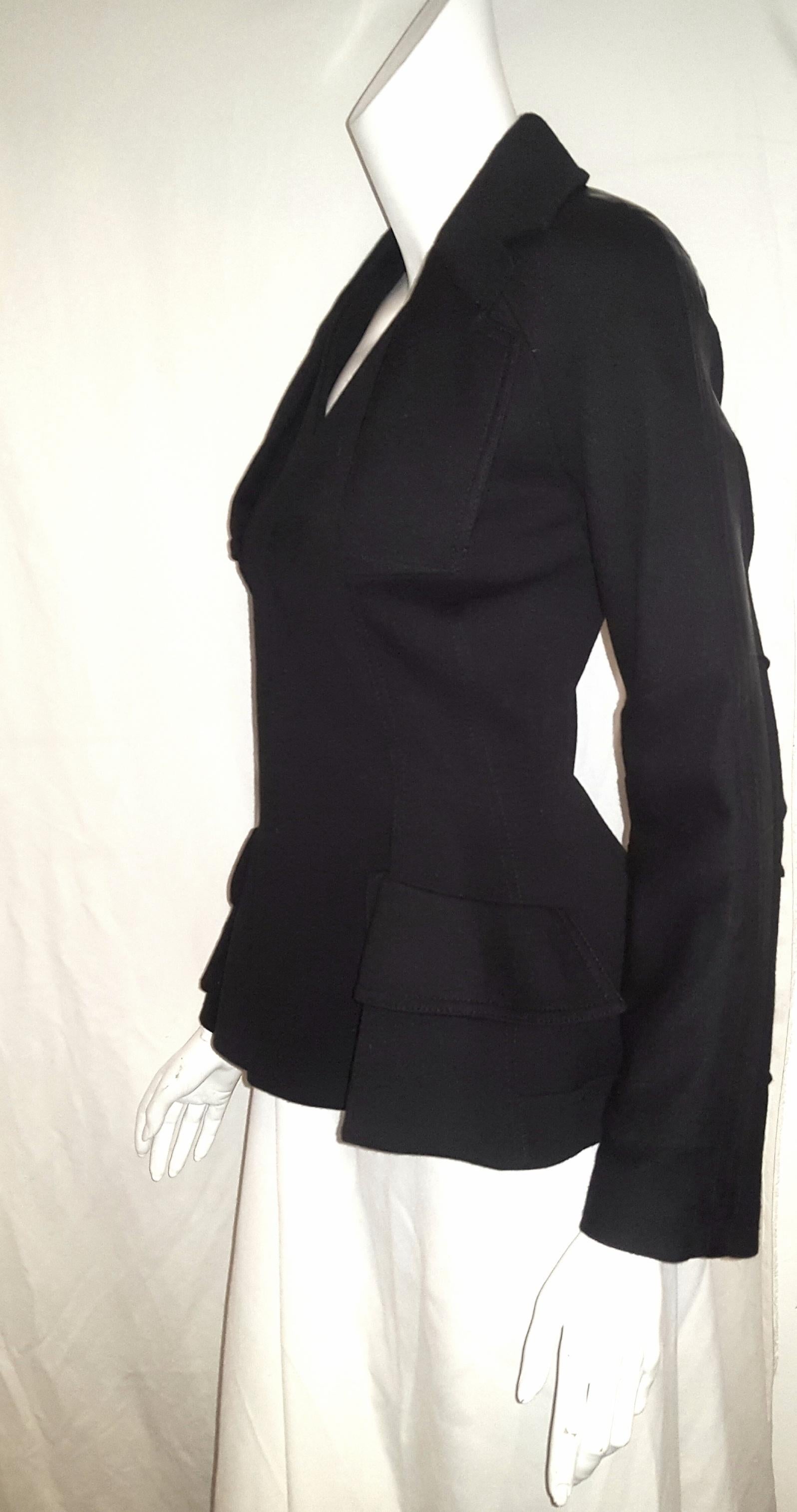 Women's Christian Dior Black Wool Jacket W/ Faux Vest & PVC Trim Down Sleeve