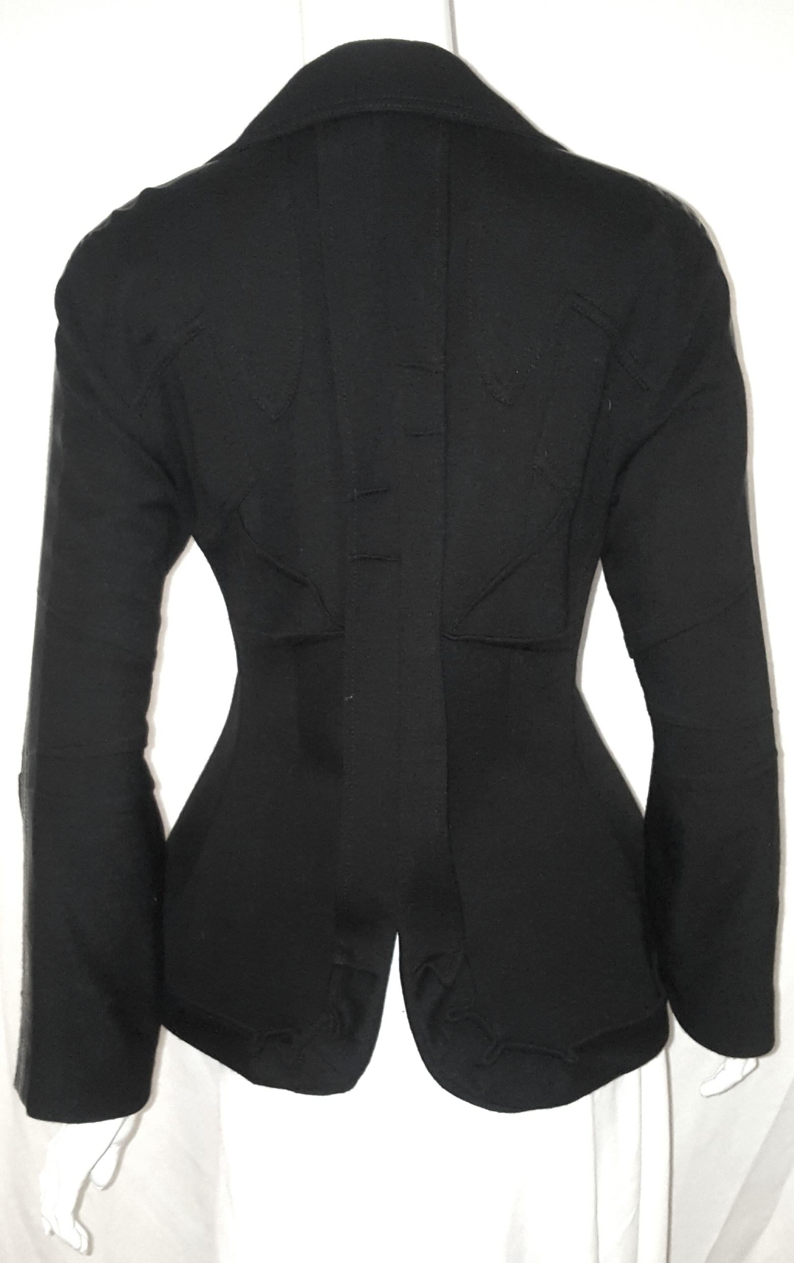 Christian Dior Black Wool Jacket W/ Faux Vest & PVC Trim Down Sleeve In Excellent Condition In Palm Beach, FL