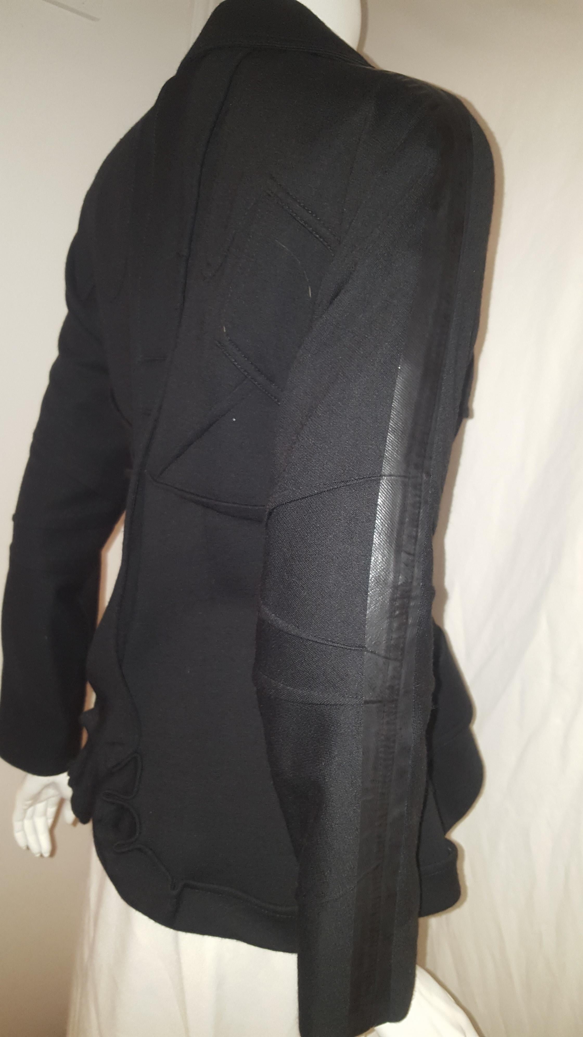 Christian Dior Black Wool Jacket W/ Faux Vest & PVC Trim Down Sleeve 1