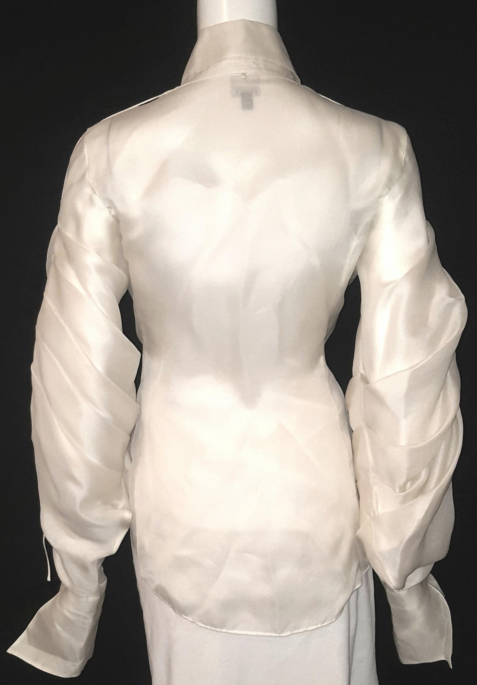 Women's Gianfranco Ferre Silk Organza Ivory Gathered Long Sleeve Top