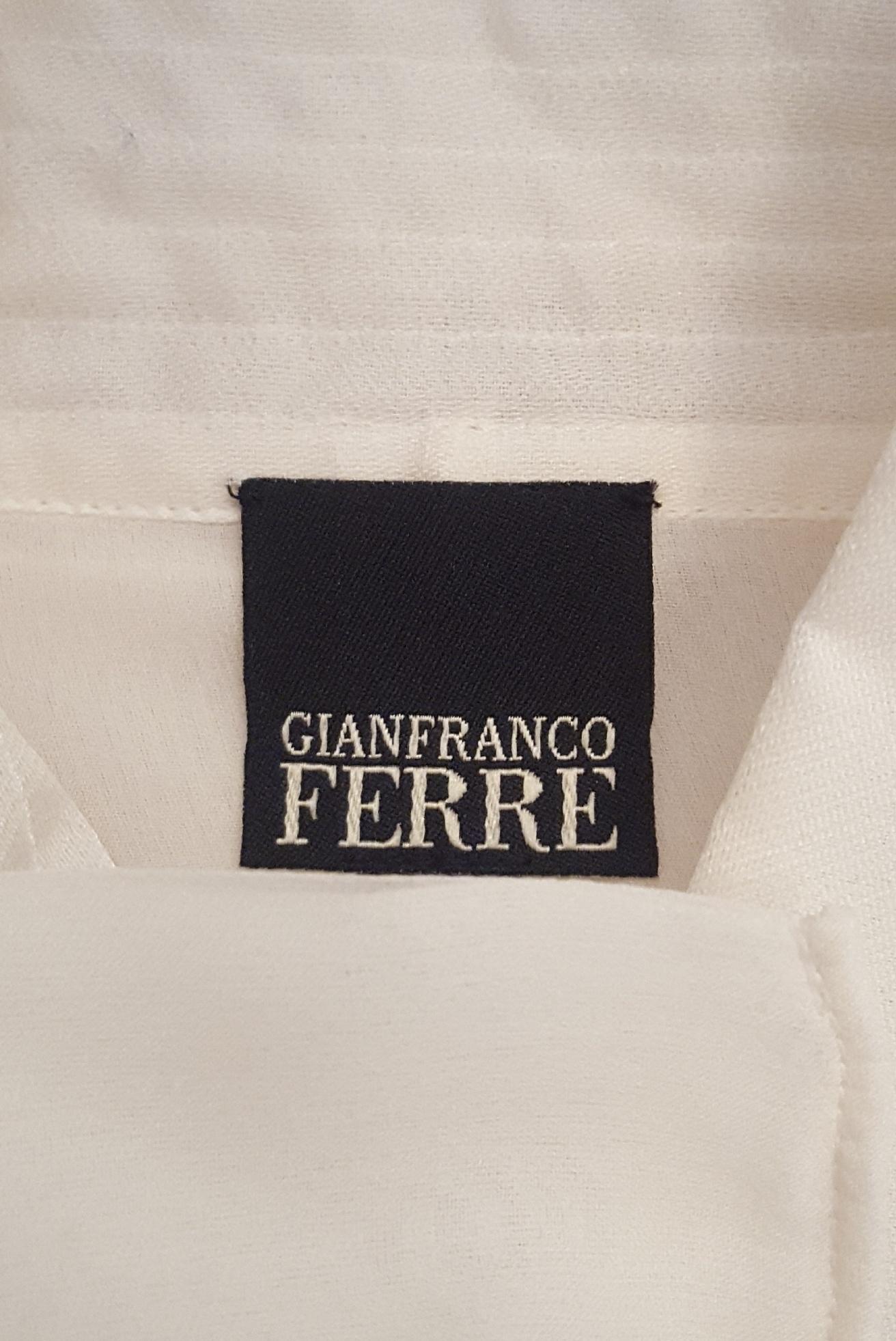 Gianfranco Ferre Silk Organza Ivory Gathered Long Sleeve Top 1