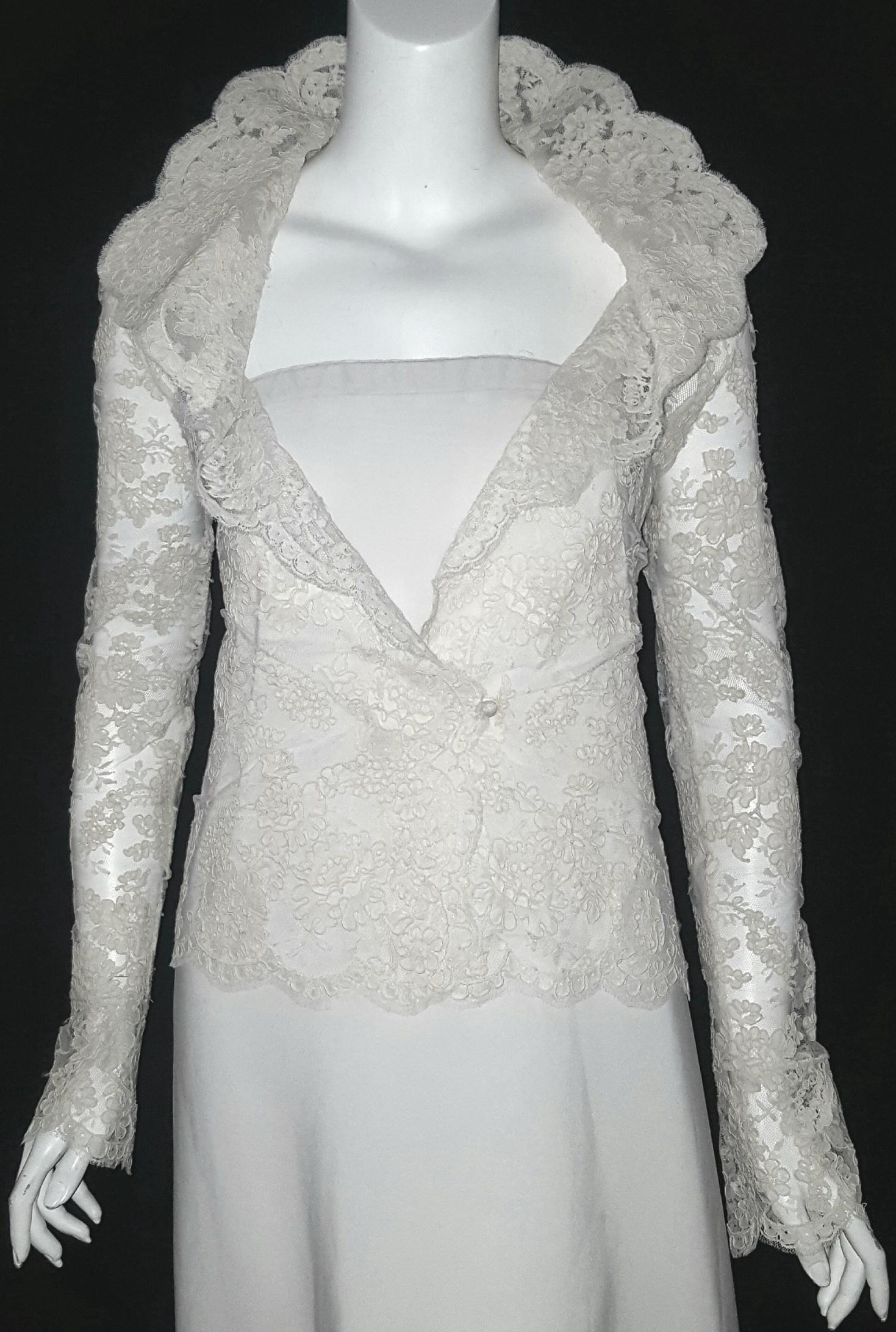 Beige Valentino Ivory Cotton Cord Lace Jacket With Scalloped Edges