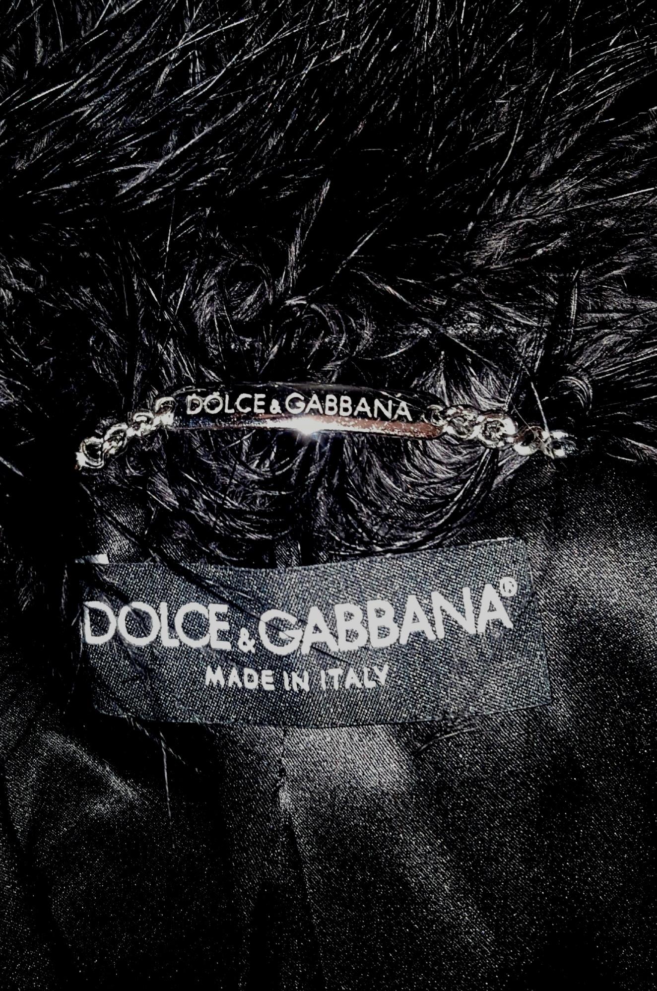 Black Dolce & Gabbana Wool Crochet Jacket with Turkey Feather Trim 44 EU For Sale