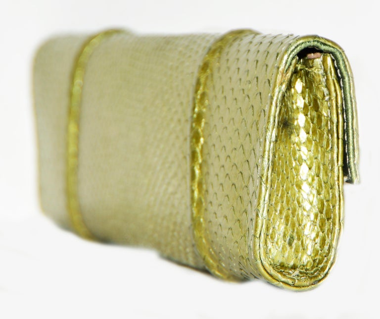 Carlos Falchi Python Metallic Green with Crystal Brooch Flap Clutch For ...