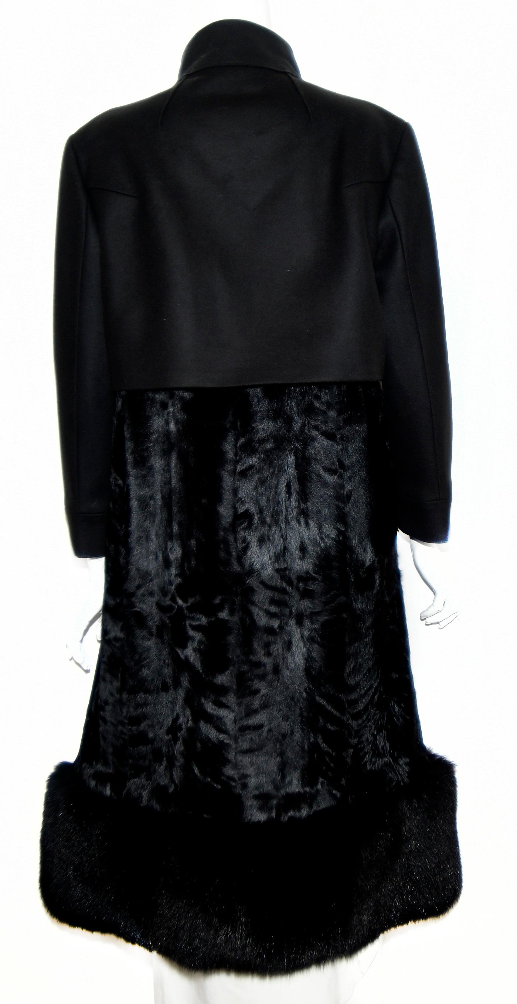 Black Costume National Wool & Cashmere Coat with Fur Accents 