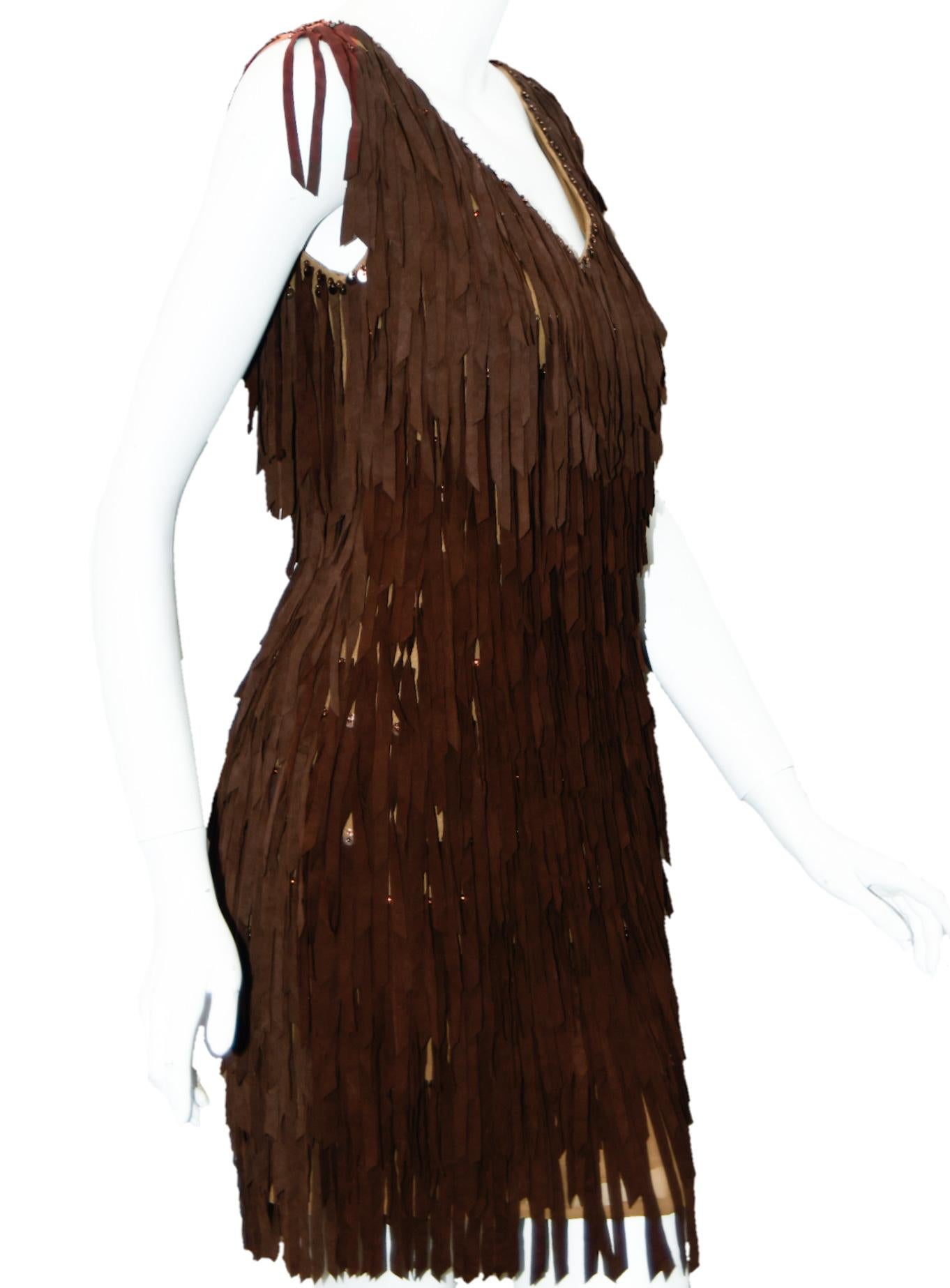 Black G-lish Beaded Fringe Brown Dress Country Meets Rock & Roll For Sale