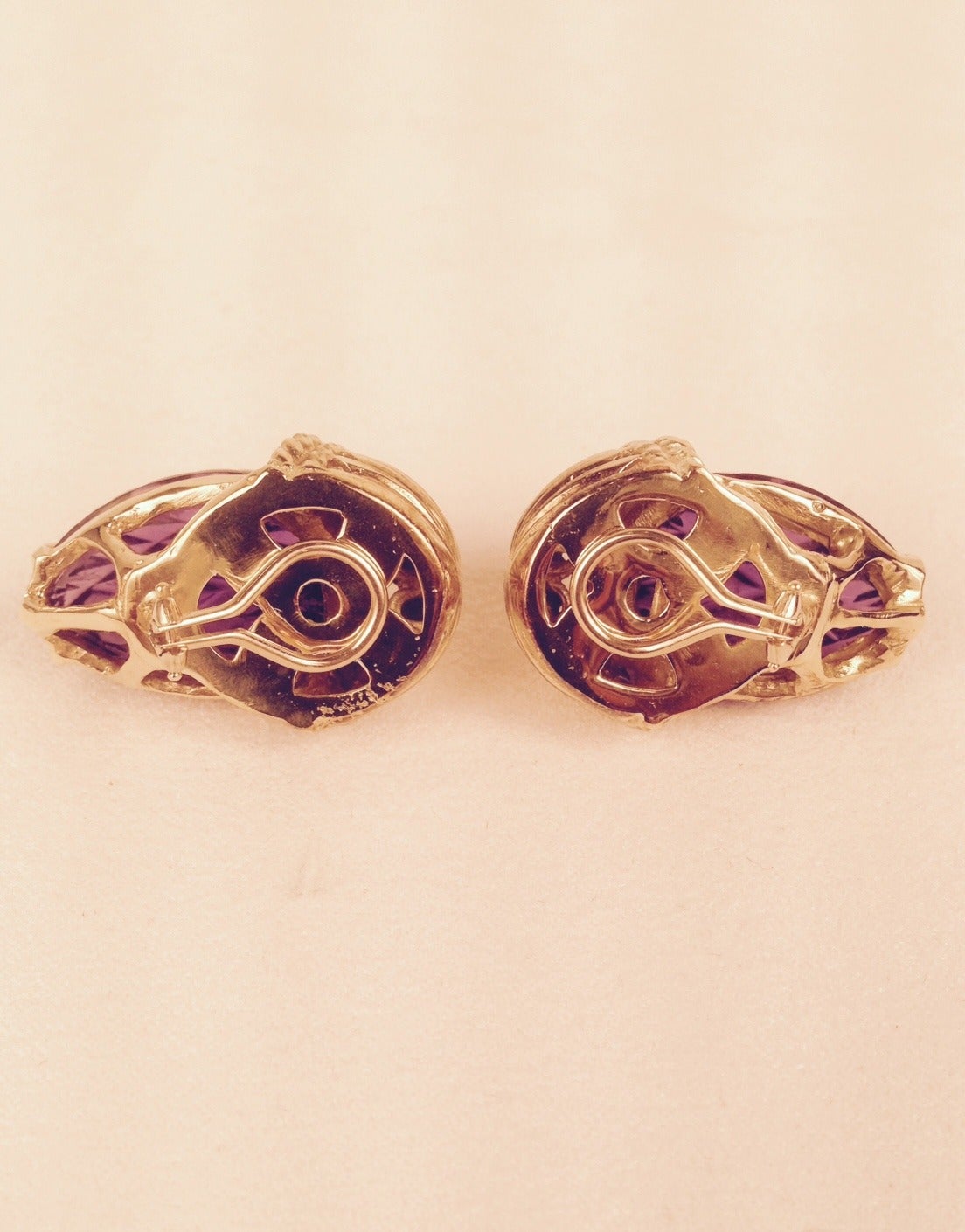 Carved Amethyst Gold Grape Ear Clips For Sale 1