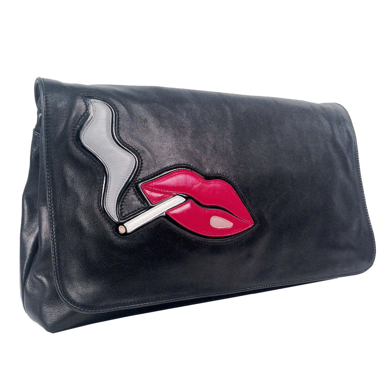 Prada Nappa Leather Smoking Lips Clutch For Sale