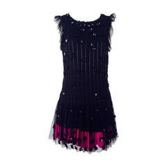 Brand New RED Valentino Black Cocktail Dress With Fuschia Silk Hem