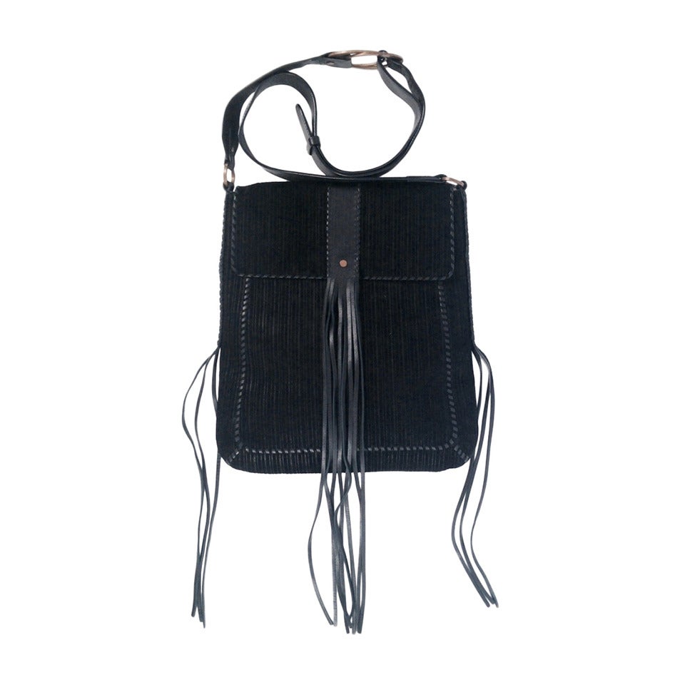 Givenchy Black Leather and Suede Messenger Bag with Fringe For Sale