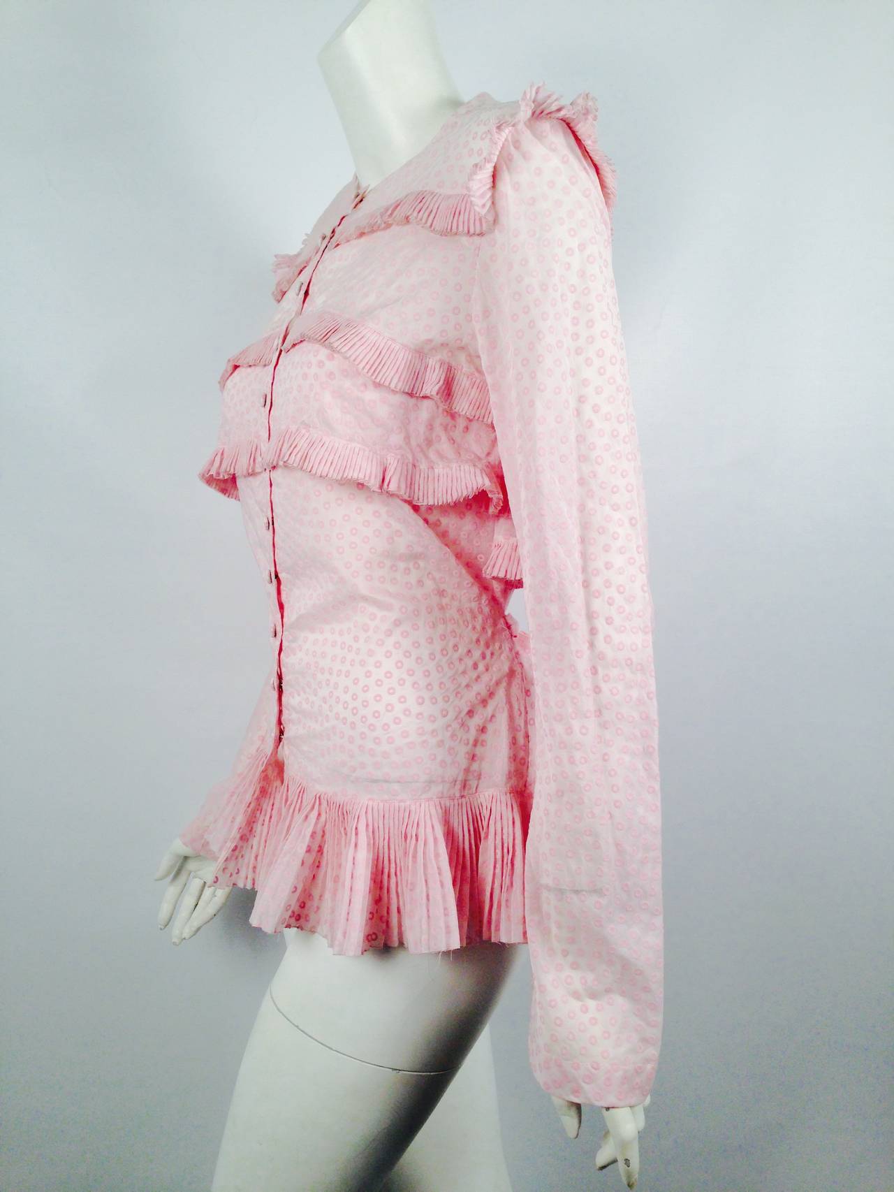 Women's Alaia Paris Petal Pink Polka Dot Blouse For Sale