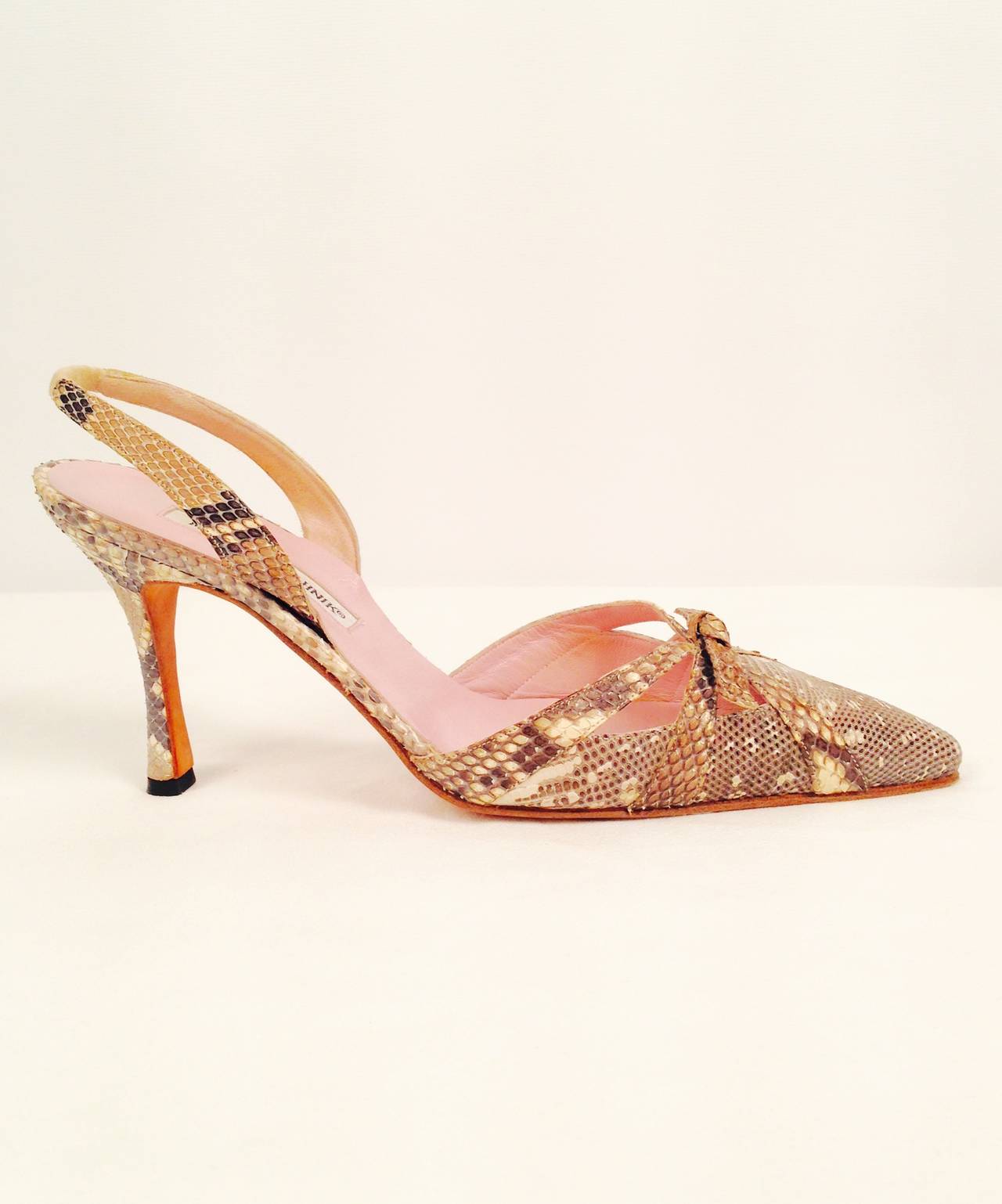 Beige Manolo Blahnik Lizard and Python Slingbacks For Sale