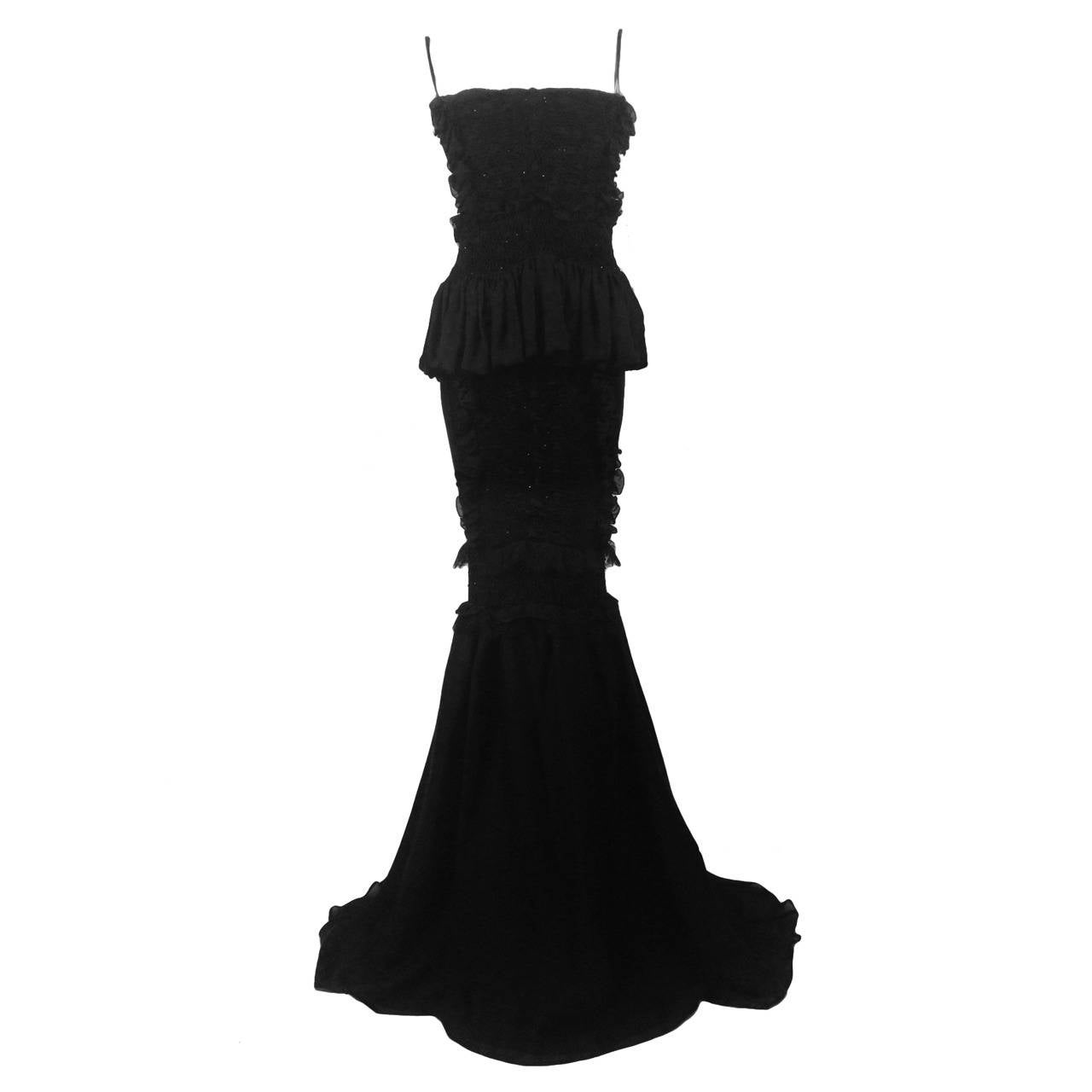 Brand New Roberto Cavalli Black Silk Chiffon Gown For Sale