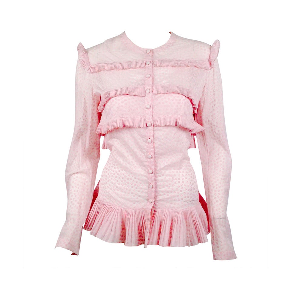 Alaia Paris Petal Pink Polka Dot Blouse For Sale