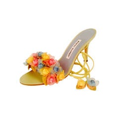 Manolo Blahnik Liseux Flower Ankle Tie Sandals