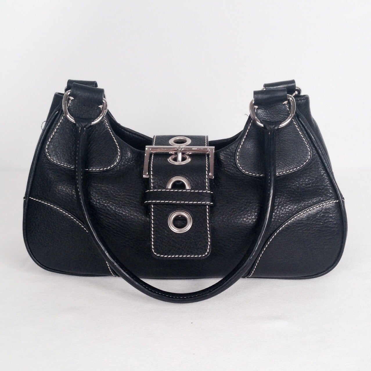 Black Prada Daino Box Nero Shoulder Handbag For Sale