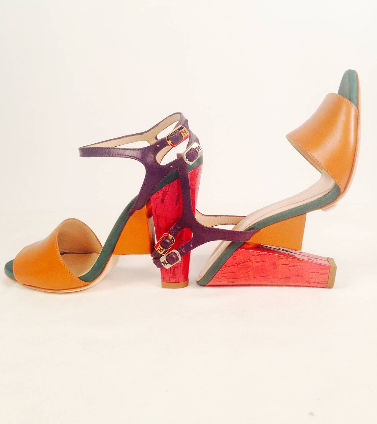 New Fendi Olive Faille Color Block Ankle Strap Sandals at 1stDibs ...