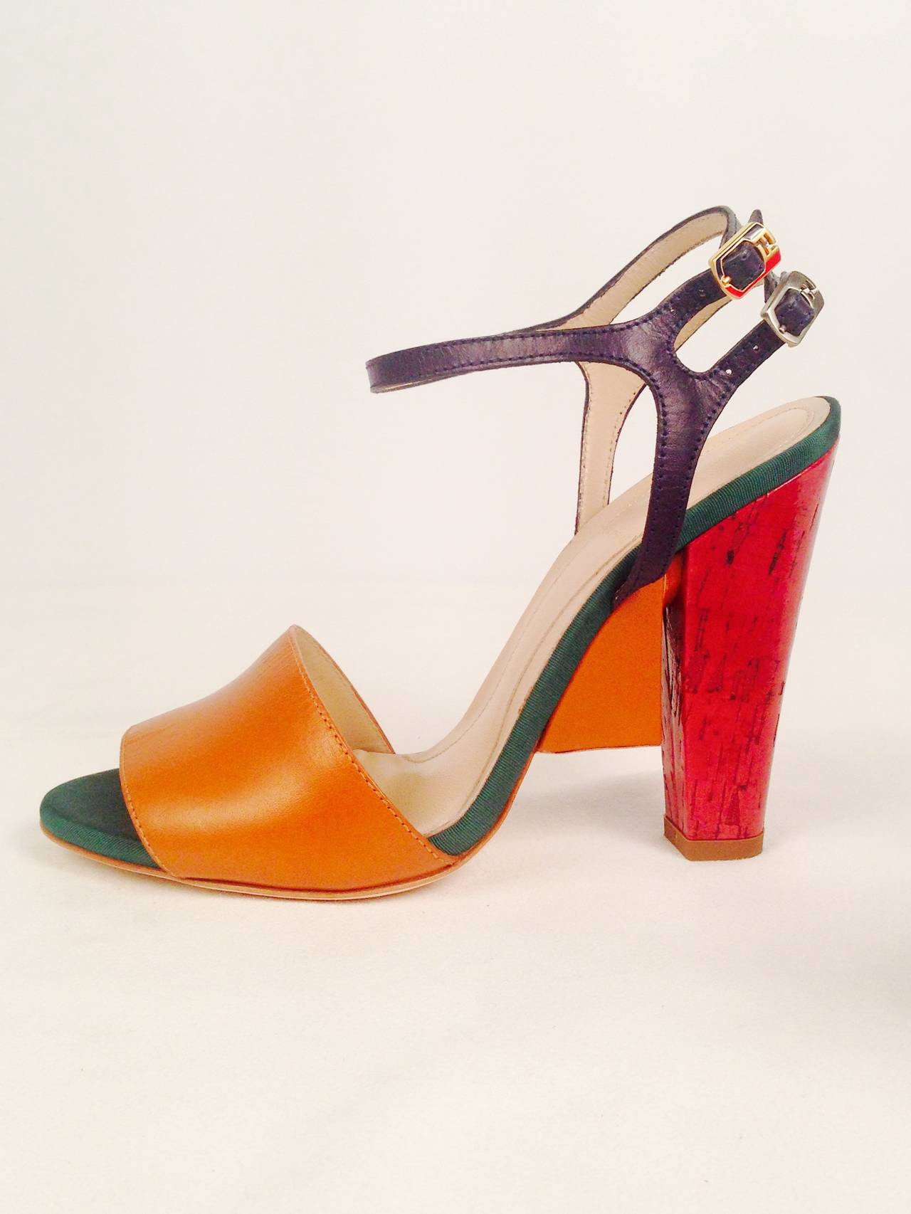 New Fendi Olive Faille Color Block Ankle Strap Sandals at 1stDibs
