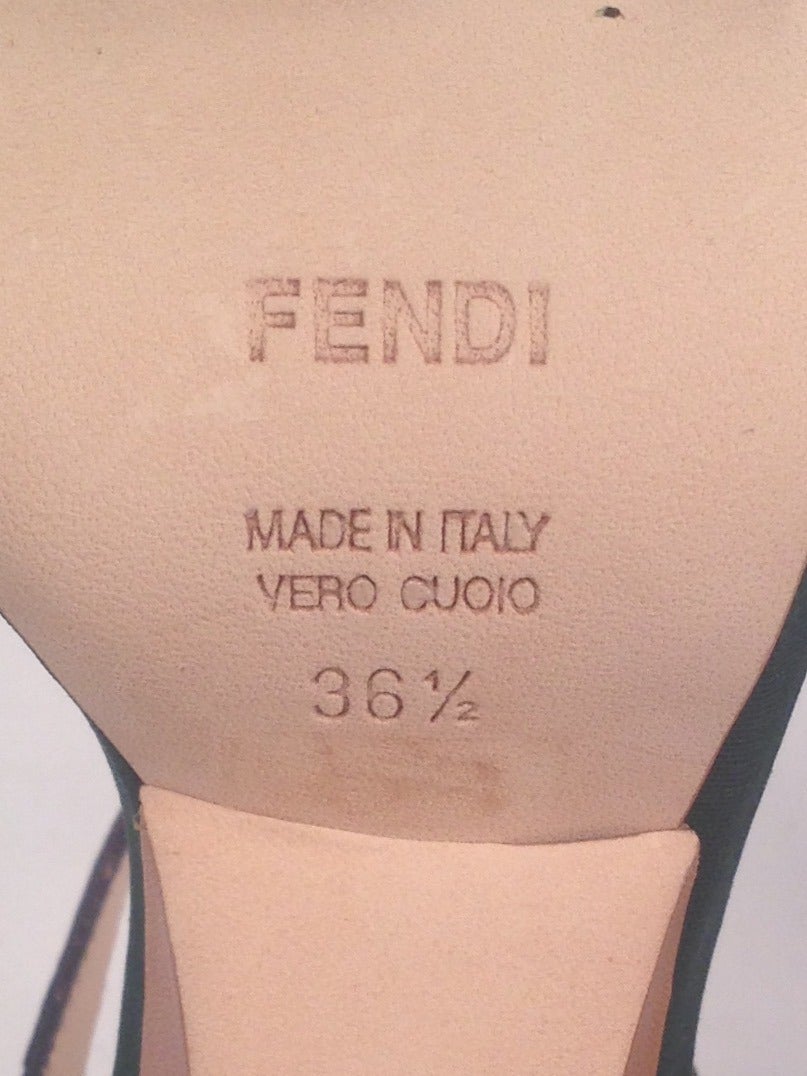 New Fendi Olive Faille Color Block Ankle Strap Sandals In New Condition In Palm Beach, FL