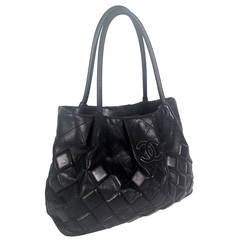 Hard to Find Chanel Deep Navy Tote Diamond Topstitched Lambskin