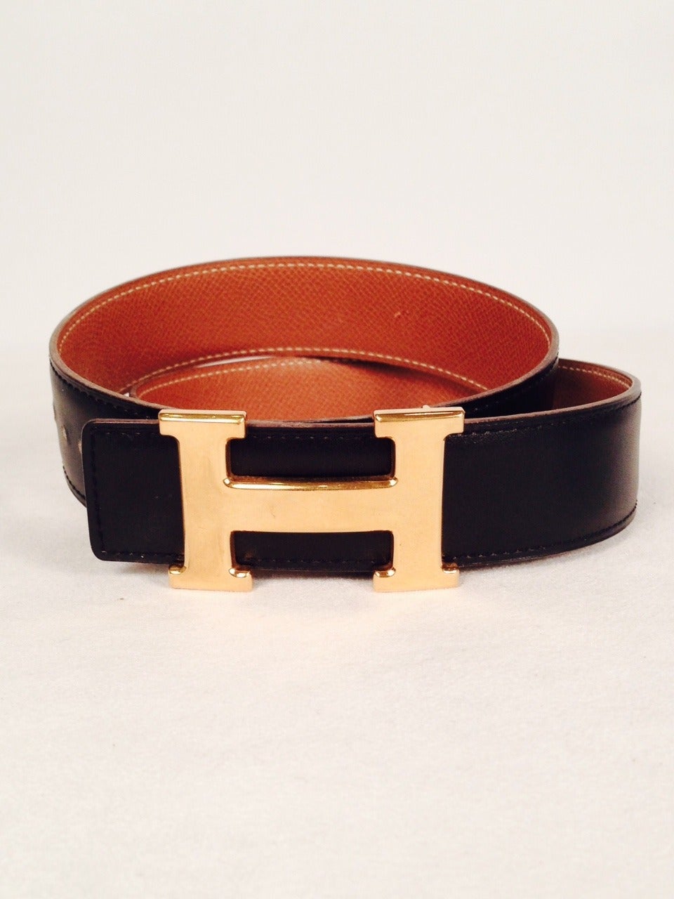 Hermes Reversible Belt With Large Constance Gold Tone Buckle In Good Condition For Sale In Palm Beach, FL