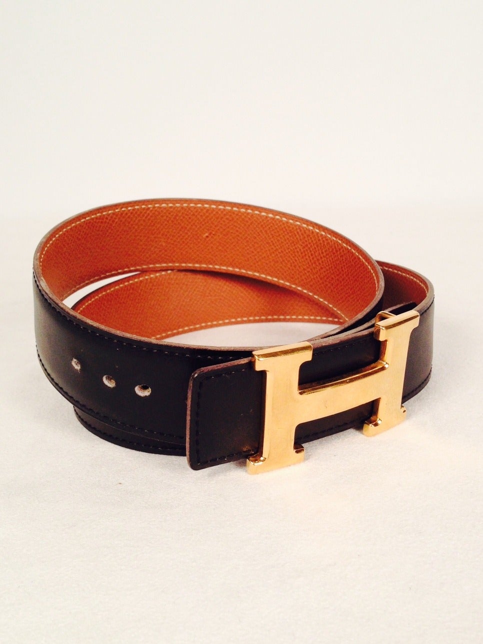 Women's Hermes Reversible Belt With Large Constance Gold Tone Buckle For Sale