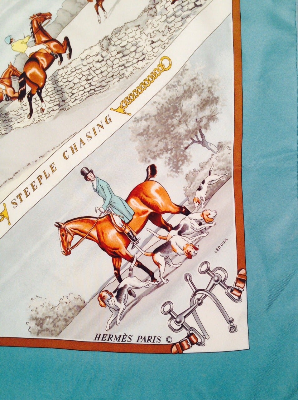 Vintage Hermes Sportsmen Silk Twill Scarf By Phillippe Ledoux 1