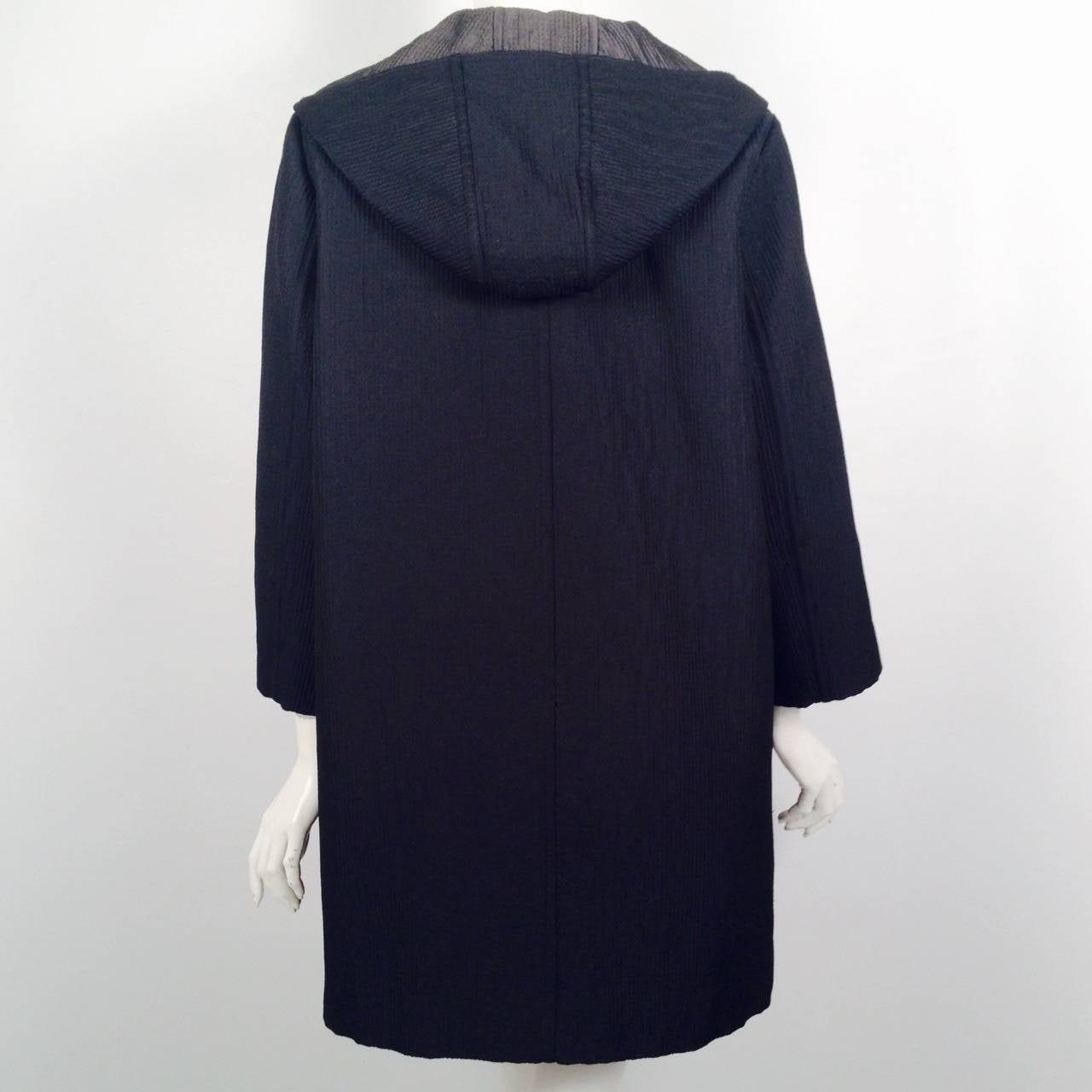 Vera Wang Hooded Coat With Paillette Patch Pockets In Excellent Condition For Sale In Palm Beach, FL