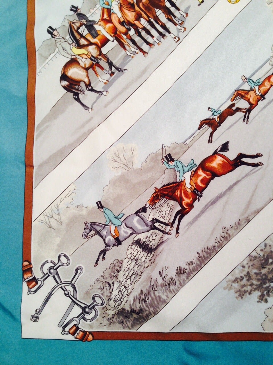 Vintage Hermes Sportsmen Silk Twill Scarf By Phillippe Ledoux In Good Condition In Palm Beach, FL
