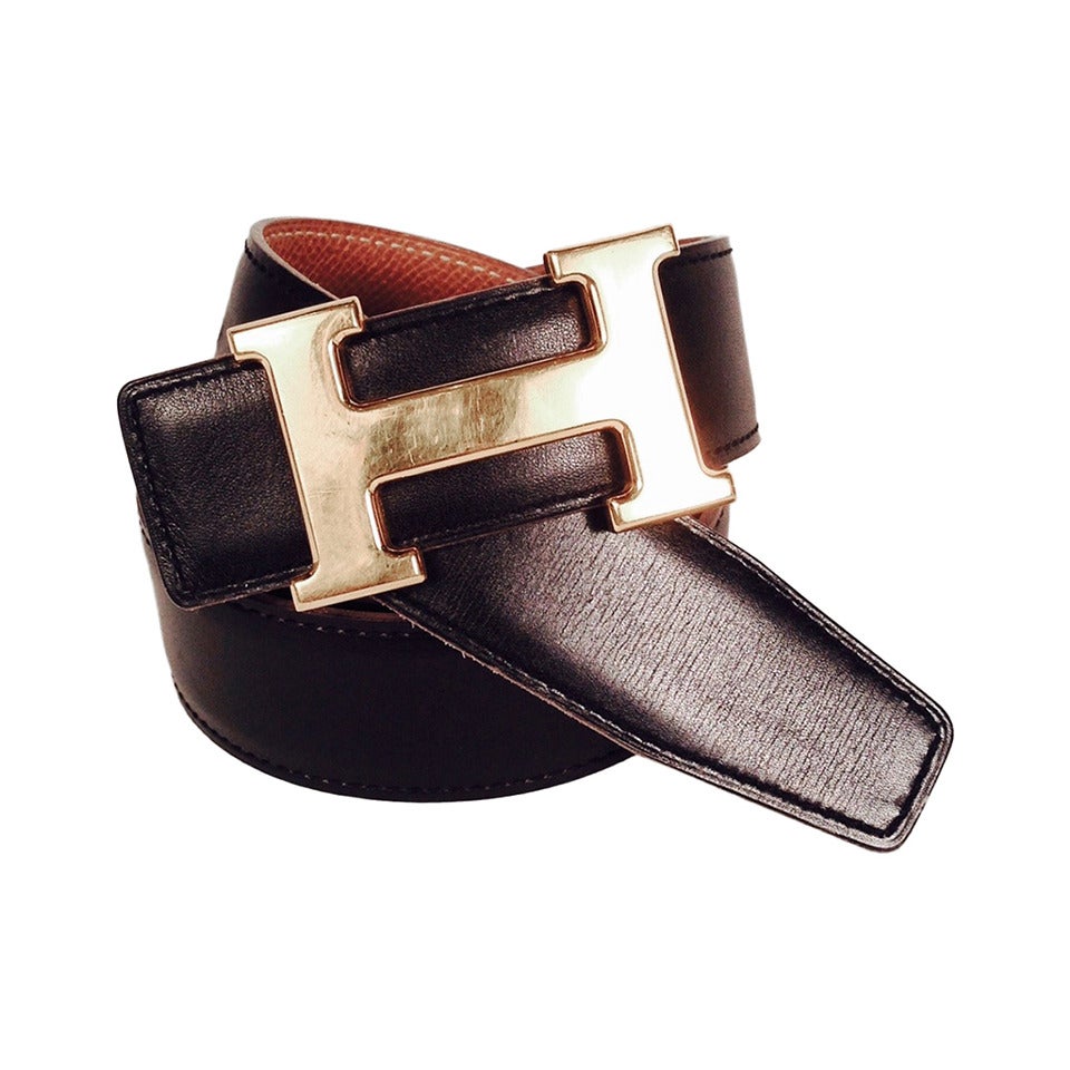 Hermes Reversible Belt With Large Constance Gold Tone Buckle For Sale