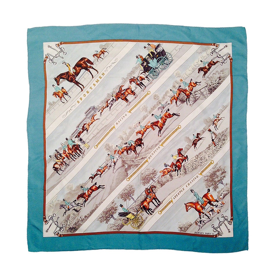 Vintage Hermes Sportsmen Silk Twill Scarf By Phillippe Ledoux at 1stDibs